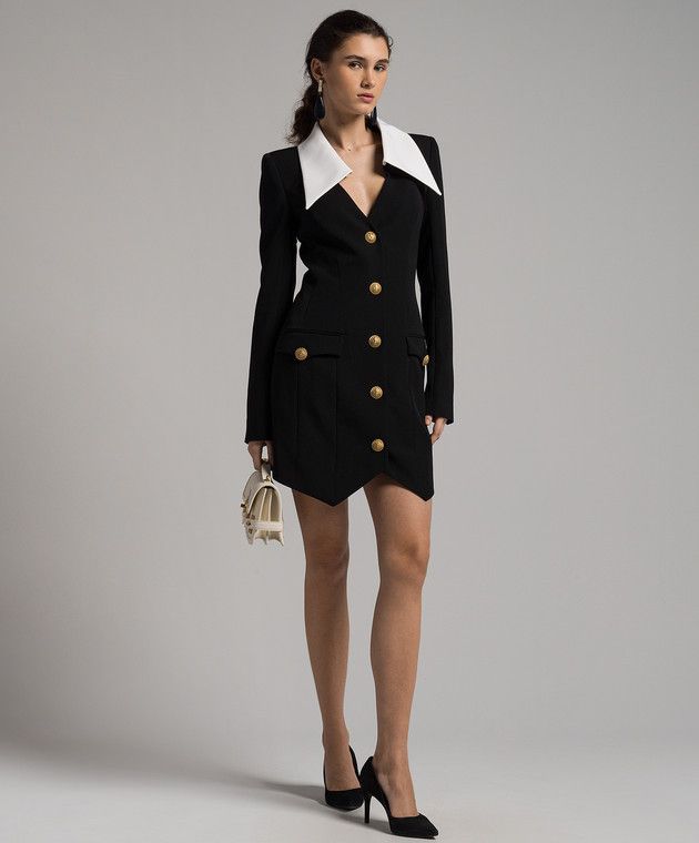 Balmain o1s1wg110825 Virgin Wool Mini Dress in Black Size S / US 4 / IT 40 - 2 Thumbnail