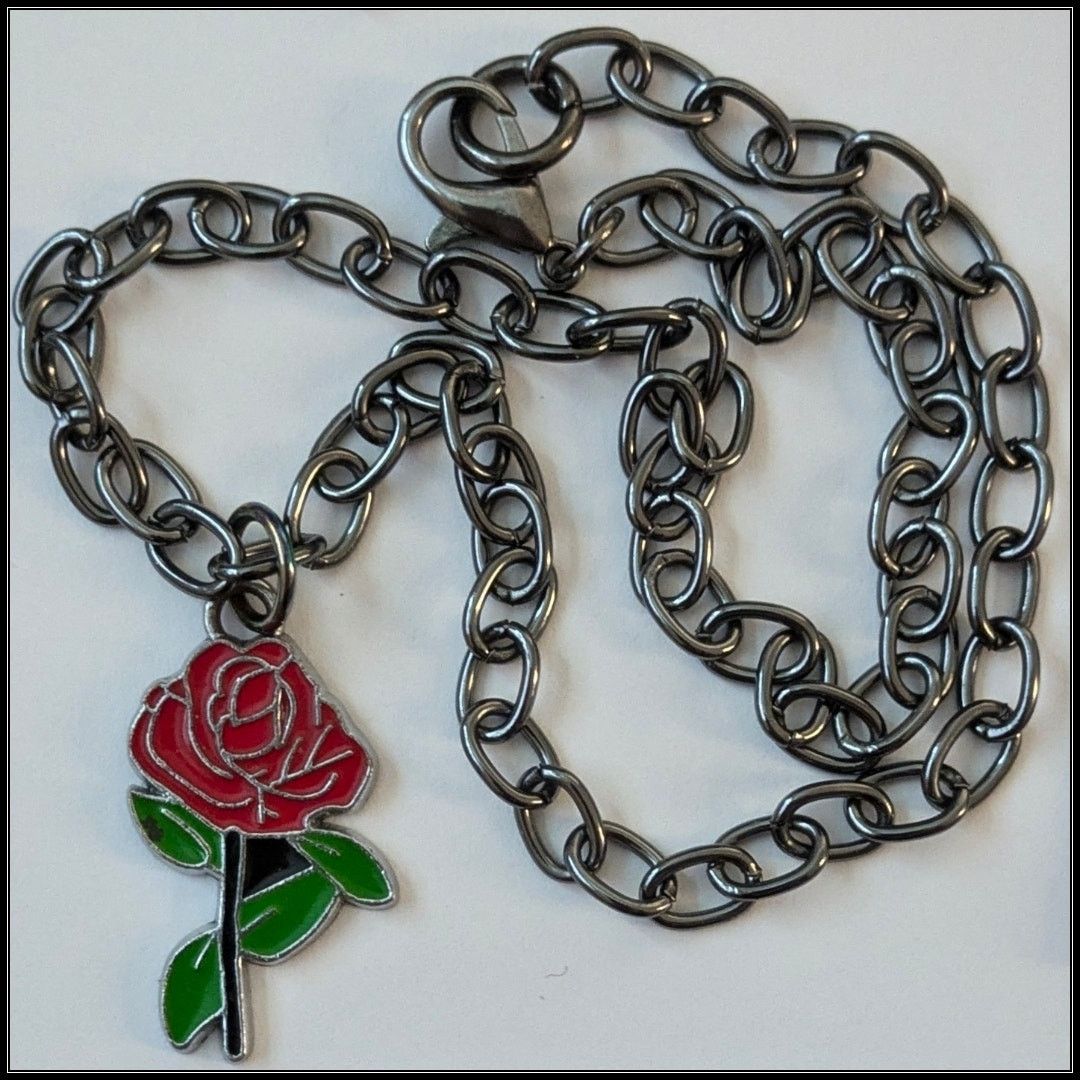 Ed Hardy ED HARDY Red Rose Pendant Necklace on Gunmetal Gray Chain Size ONE SIZE - 2 Thumbnail