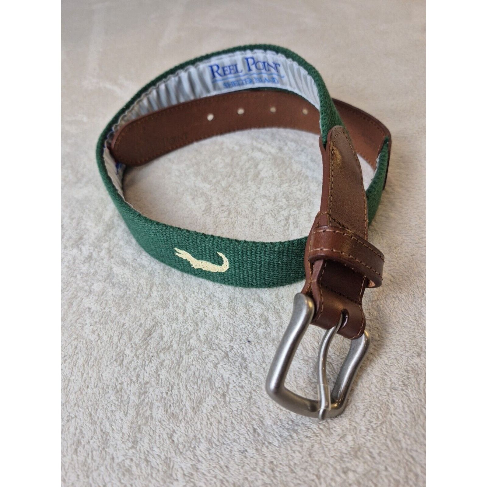 & Other Stories Reel Point Shelter Island Men's Belt Size 30 Green Alligator Size 30 - 1 Thumbnail