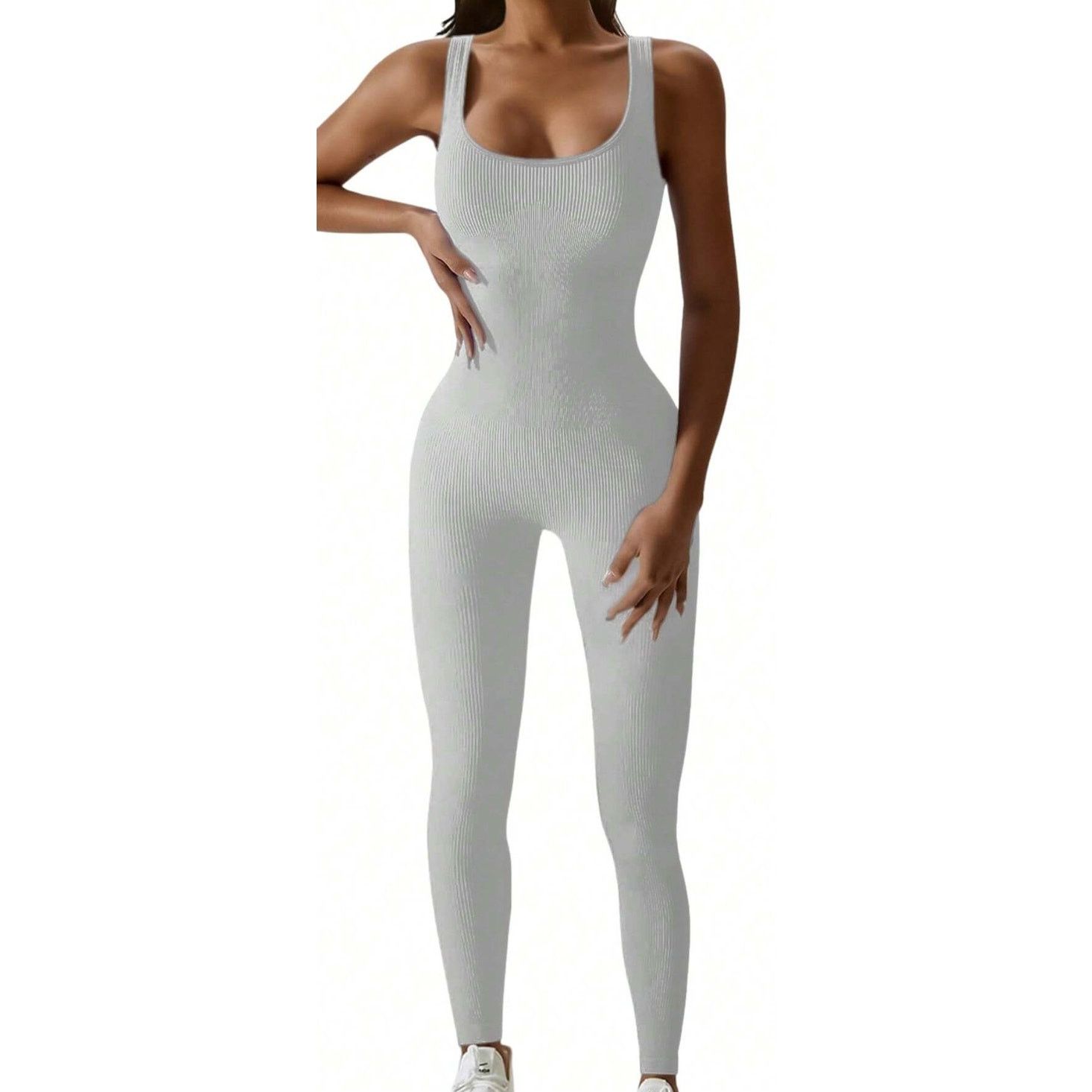 Shein Rib-Knit Seamless Sports Jumpsuit in Gray, Size L Size 34" / US 12 / IT 48 - 1 Thumbnail