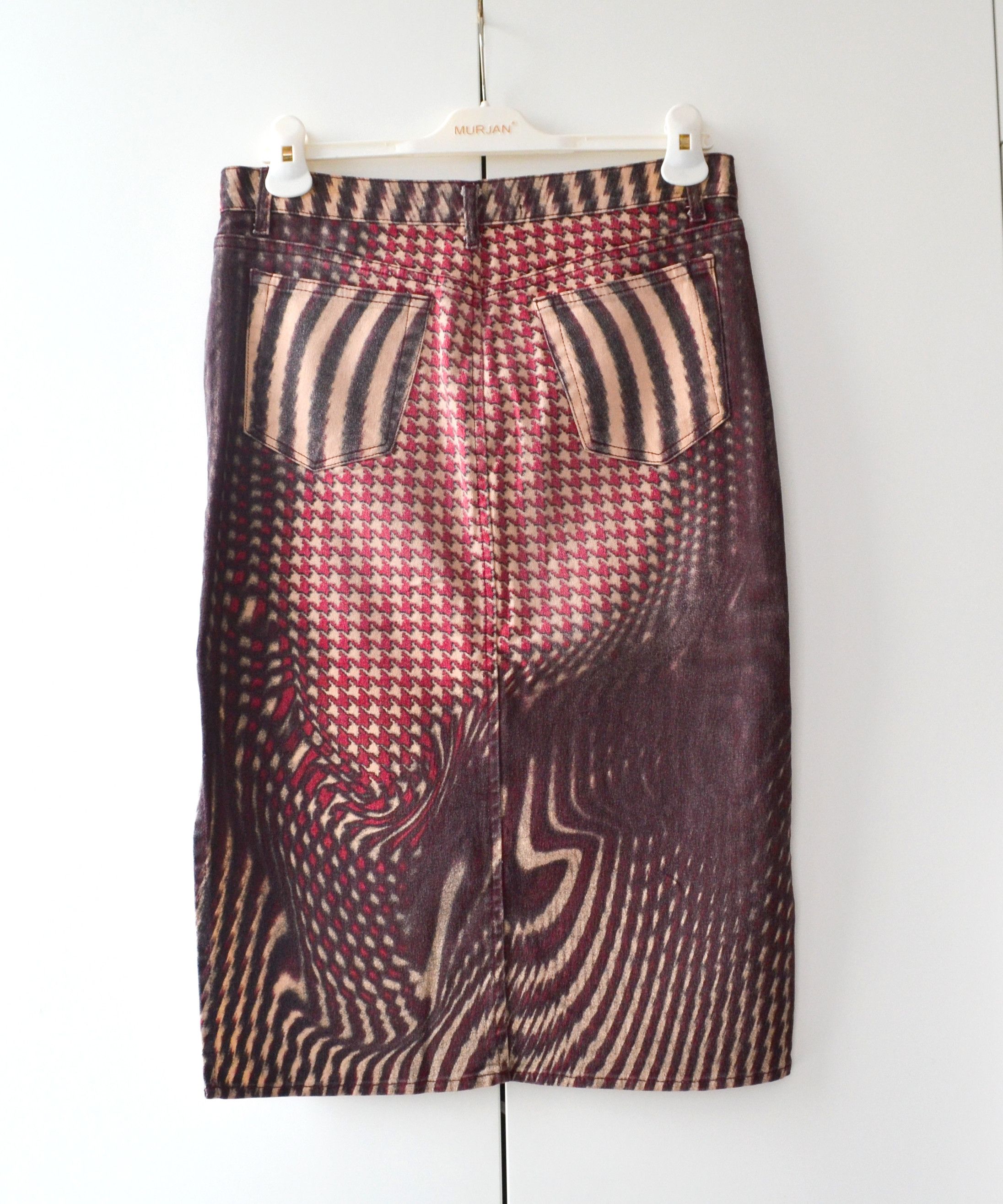 image of Just Cavalli x Roberto Cavalli Skirt Denim Abstract Print Jean 2001, Women's (Size 28)