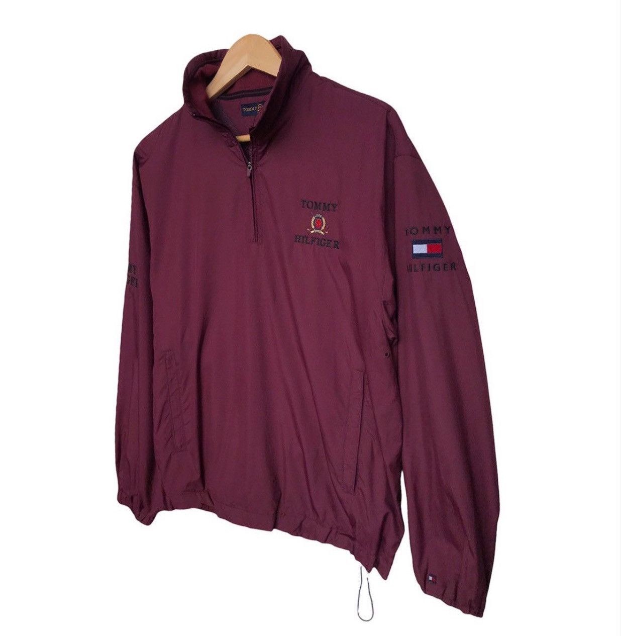 Tommy Hilfiger × Vintage Vintage 90's Tommy Hilfiger Zipper Maroon Light Jacket Size US L / EU 52-54 / 3 - 2 Thumbnail