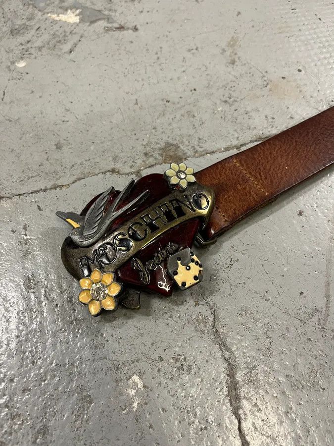 Moschino 2000s Moschino Love Heart Brown Leather Belt Size ONE SIZE - 5 Thumbnail
