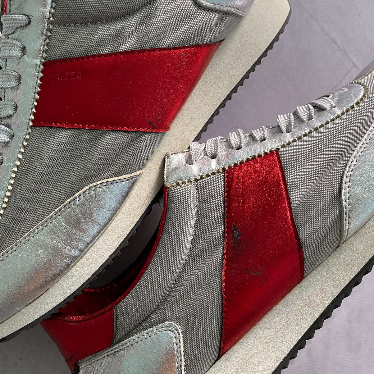 Designer × Saint Laurent Paris Saint Laurent Paris Silver/Red Sneakers Shoes Size US 12 / EU 45 - 11 Thumbnail