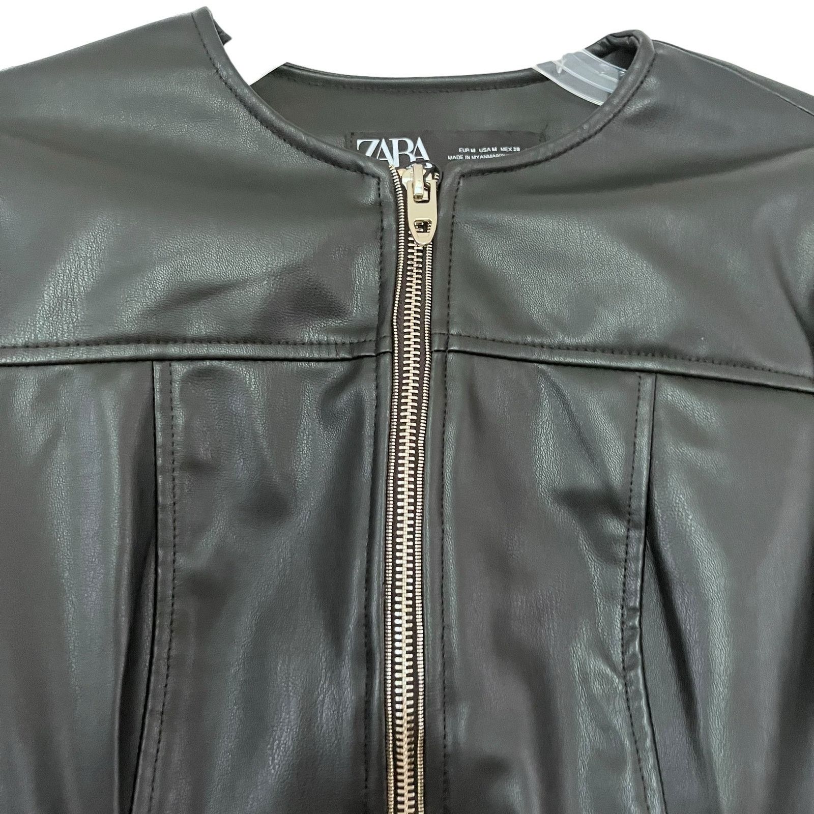 Zara Zara Black Vegan Faux Leather Zip Up Biker Moto Jacket Size M / US 6-8 / IT 42-44 - 3 Thumbnail