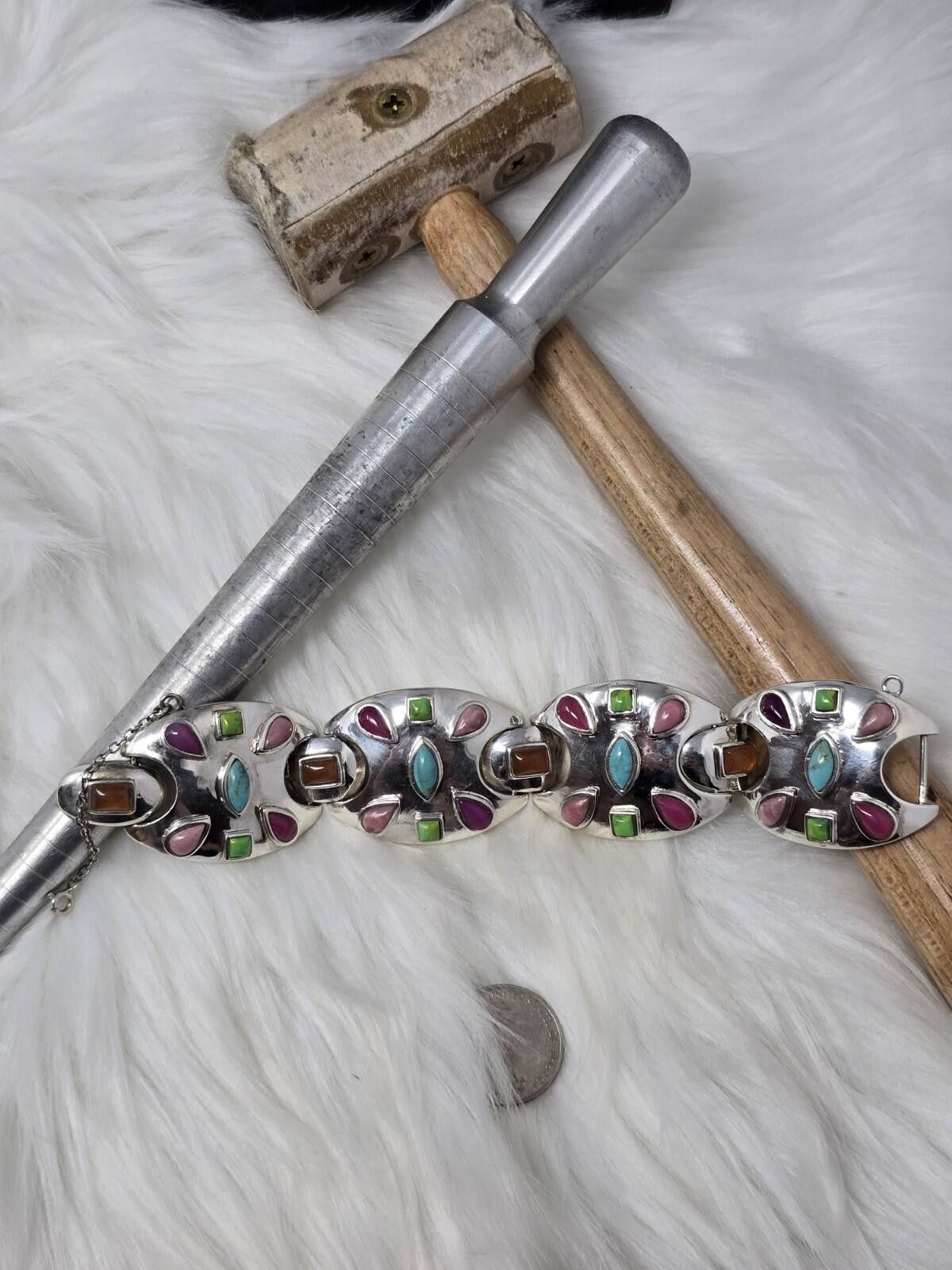 Neil Barrett Barse 925 Sterling Silver Gemstone Panel Link Bracelet Rare Size ONE SIZE - 3 Thumbnail