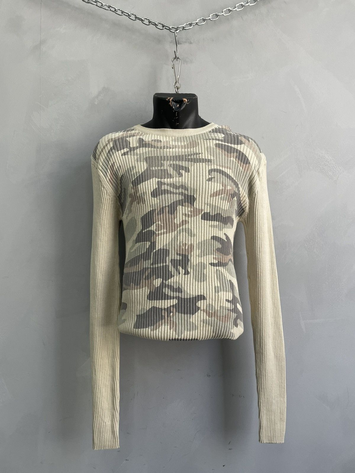 Japanese Brand Diesel style camo Beige Ribbed avant garde Sweater y2k Size US XL / EU 56 / 4 - 1 Thumbnail