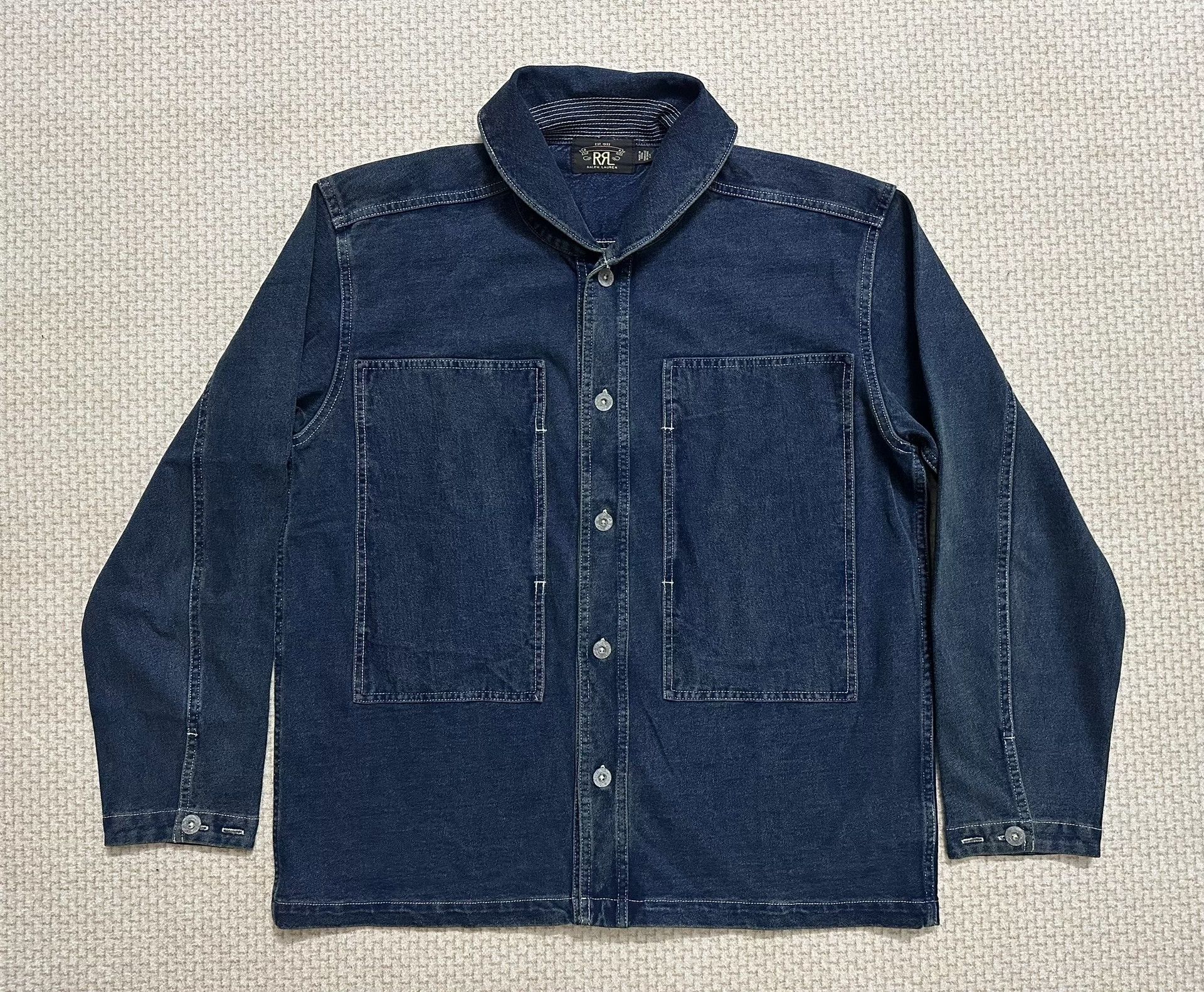 RRL Ralph Lauren RRL Indigo Dyed Shawl Collar Deck Shirt Size US L / EU 52-54 / 3 - 1 Thumbnail
