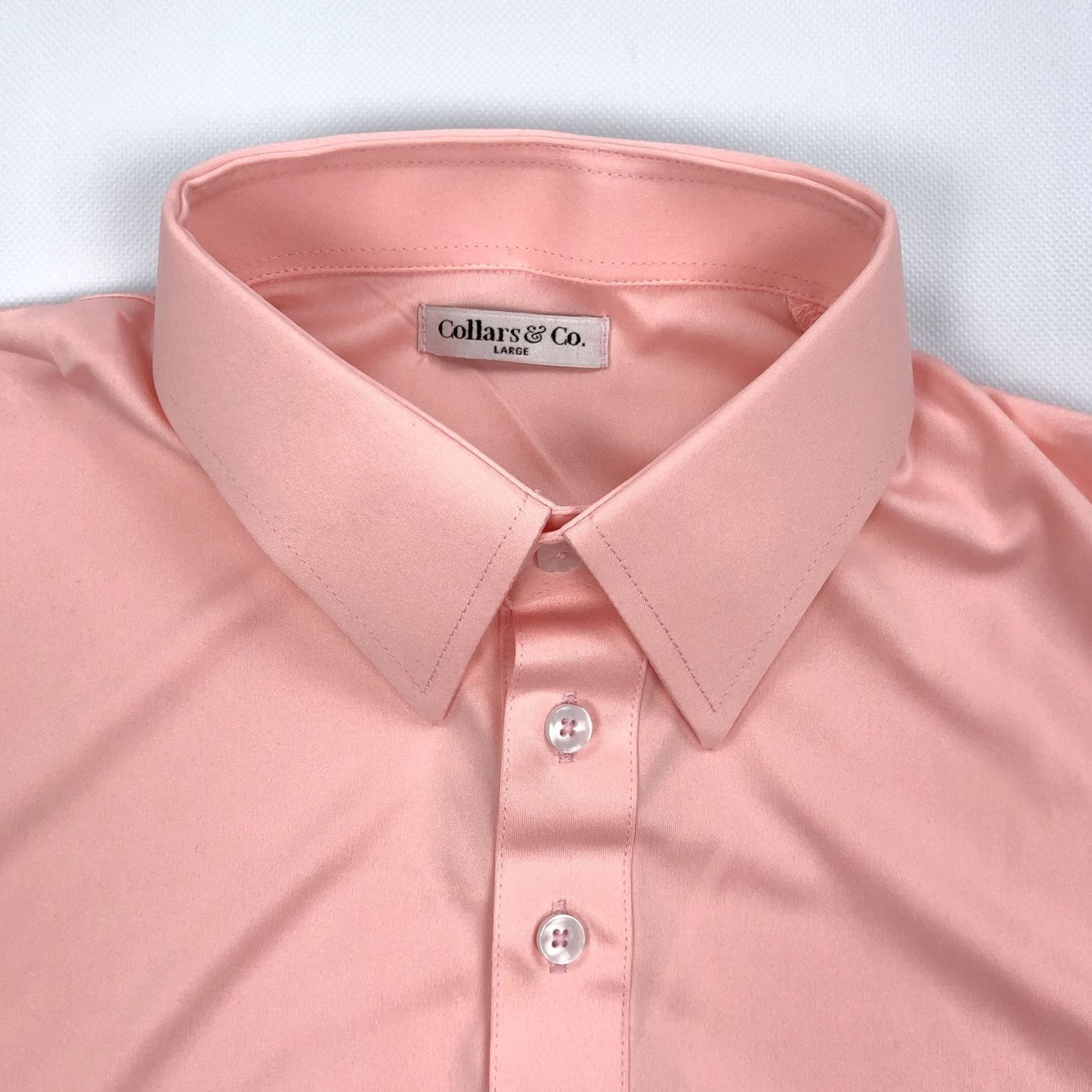 Vintage Collars & Co. Pink Polo Dress Shirt - Large Men's - 100% Polyester - Breathable Knit - Regular Fit Size 42R - 3 Thumbnail