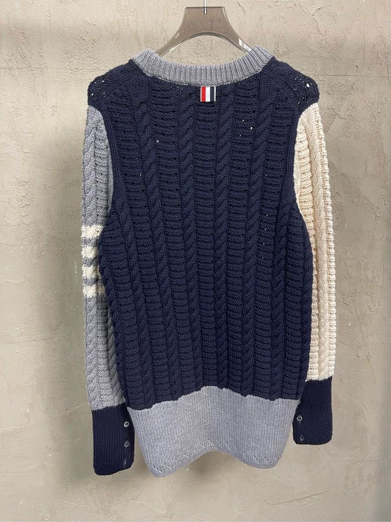 Thom Browne Thom Browne Beige gray Tibetan blue color block round-neck Size US XXS / EU 40 - 5 Thumbnail