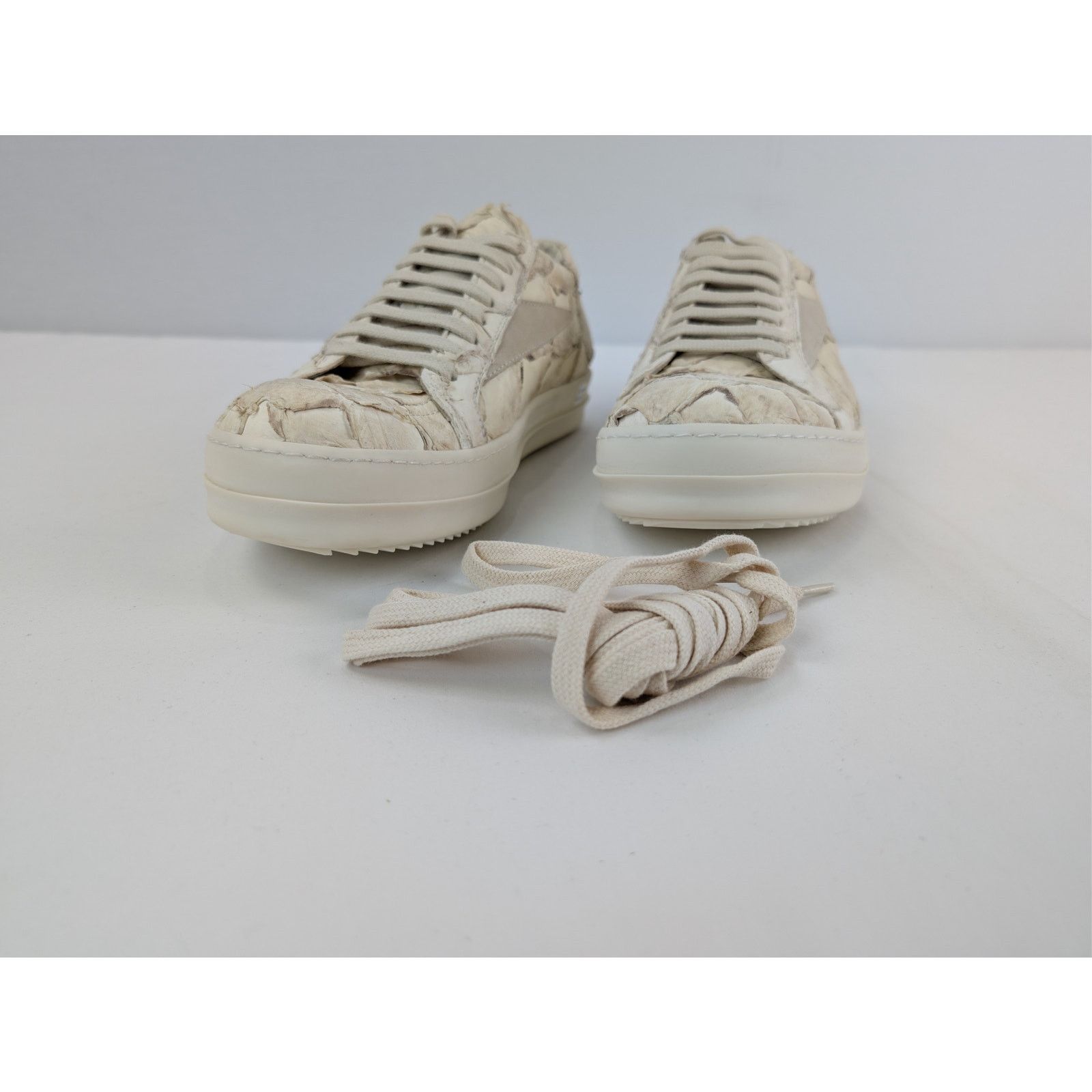 Rick Owens o1rshd1 Leather Vintage Sneakers in Natural / Milk / Milk Size US 7 / EU 40 - 7 Thumbnail