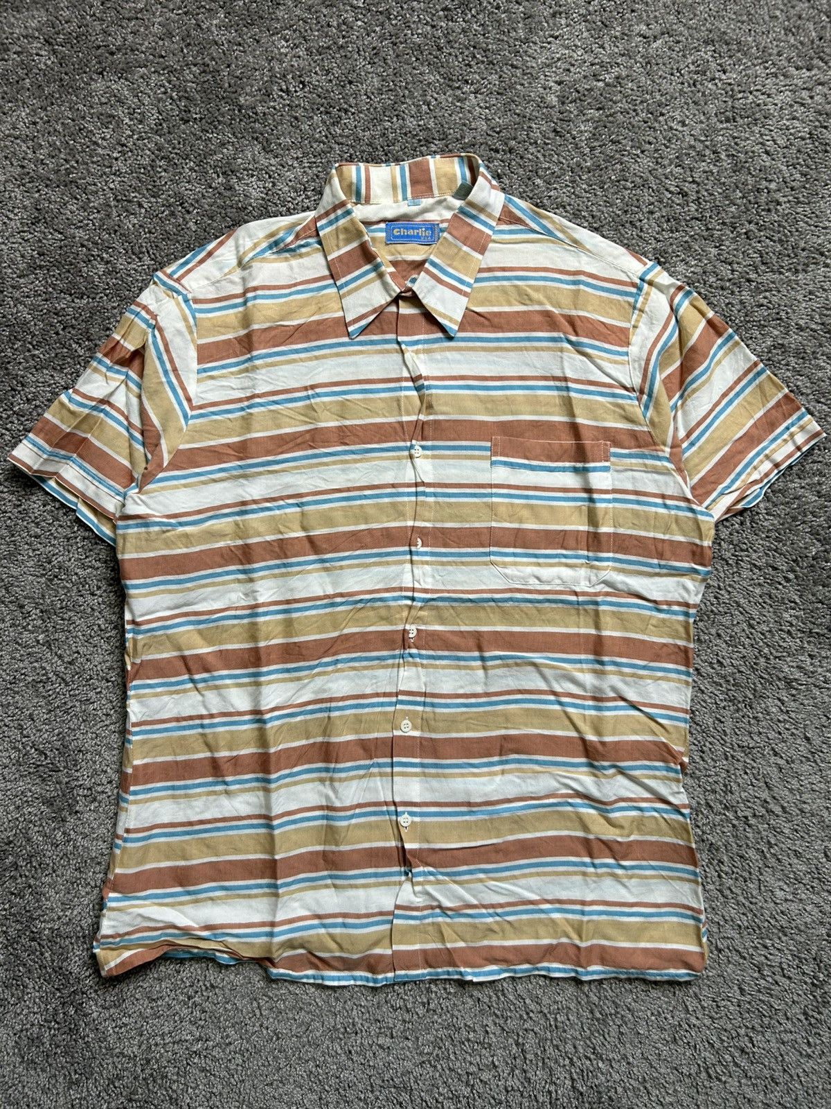Vintage Vintage 70 Charlie Striped Rayon Short Sleeve Button Up Size US M / EU 48-50 / 2 - 1 Thumbnail