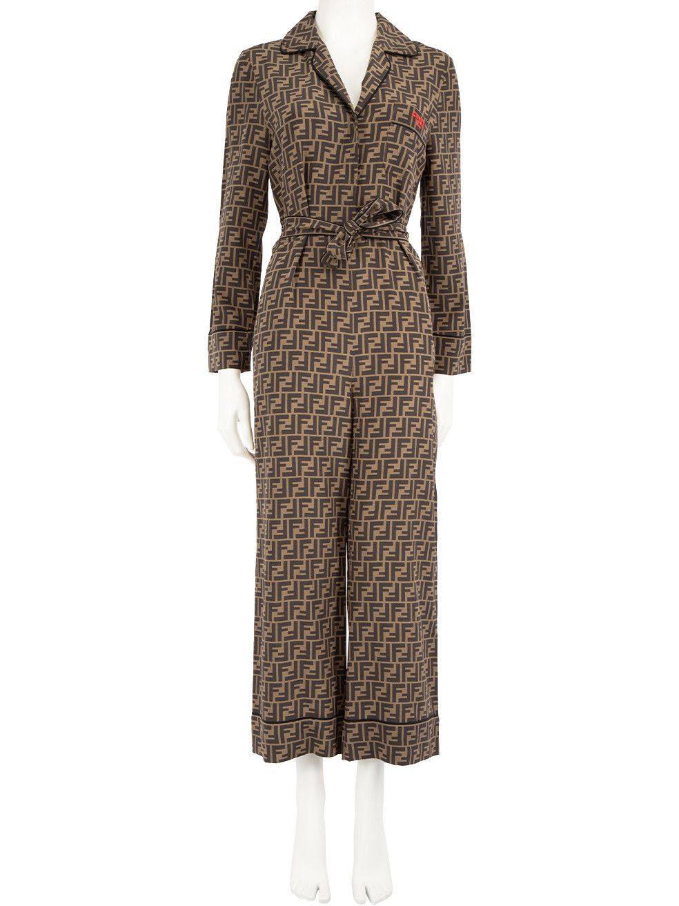 image of Fendi Brown Logo Zucca Ff Belted Jumpsuit, Women's (Size 26)