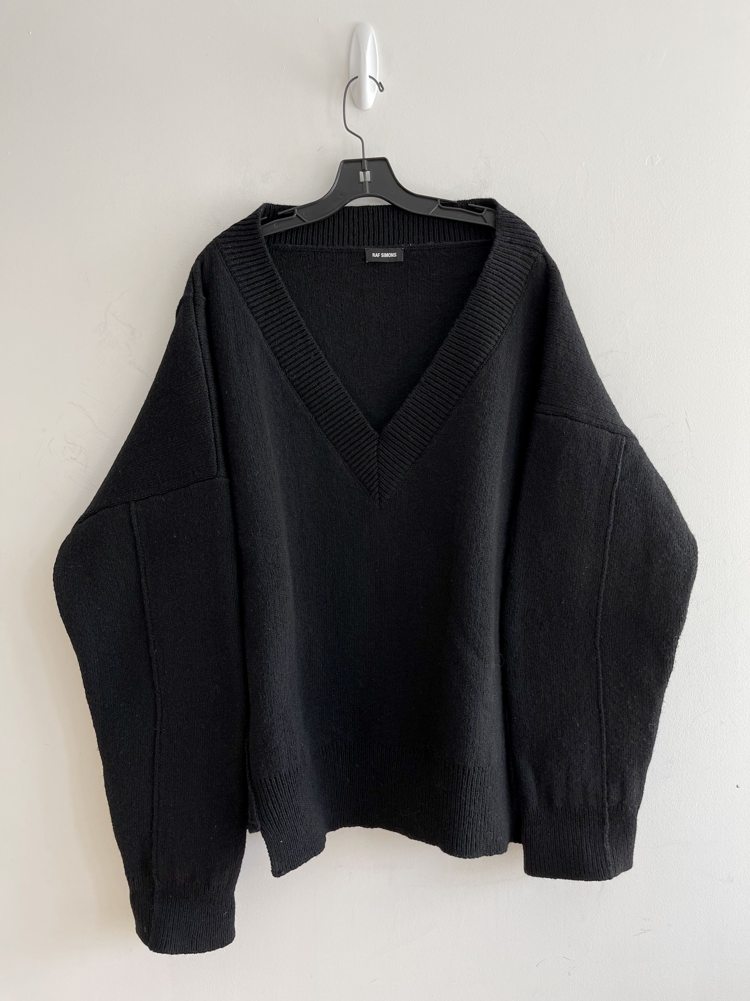 image of Raf Simons Ss18 Oversize V-Neck Sweater (Sz S) Fit in Black, Men's (Size 2XL)