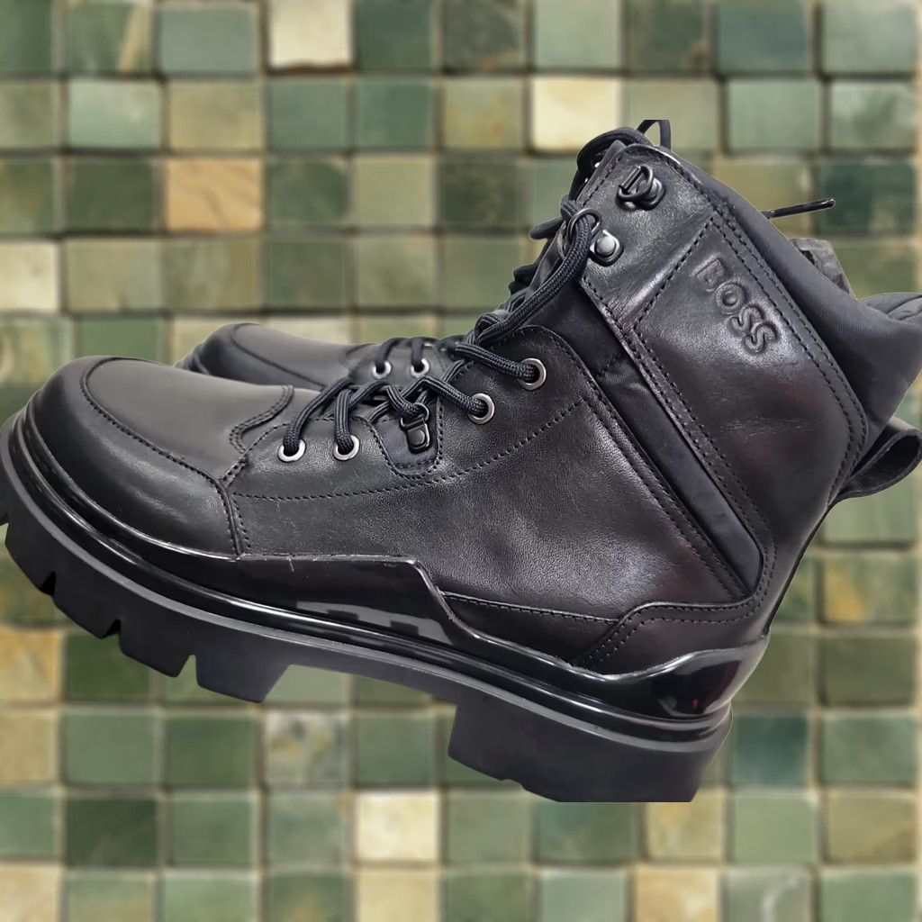 Vintage BOSS Boots Mens Leather Ankle Boots Mid-Calf 10 Black Leather Boss MENS Model Size US 10 / EU 43 - 1 Thumbnail