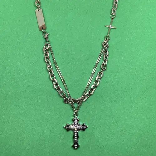 Jewelry Titanium Steel Layered Cross Pendant Necklace For Men Women in Silver