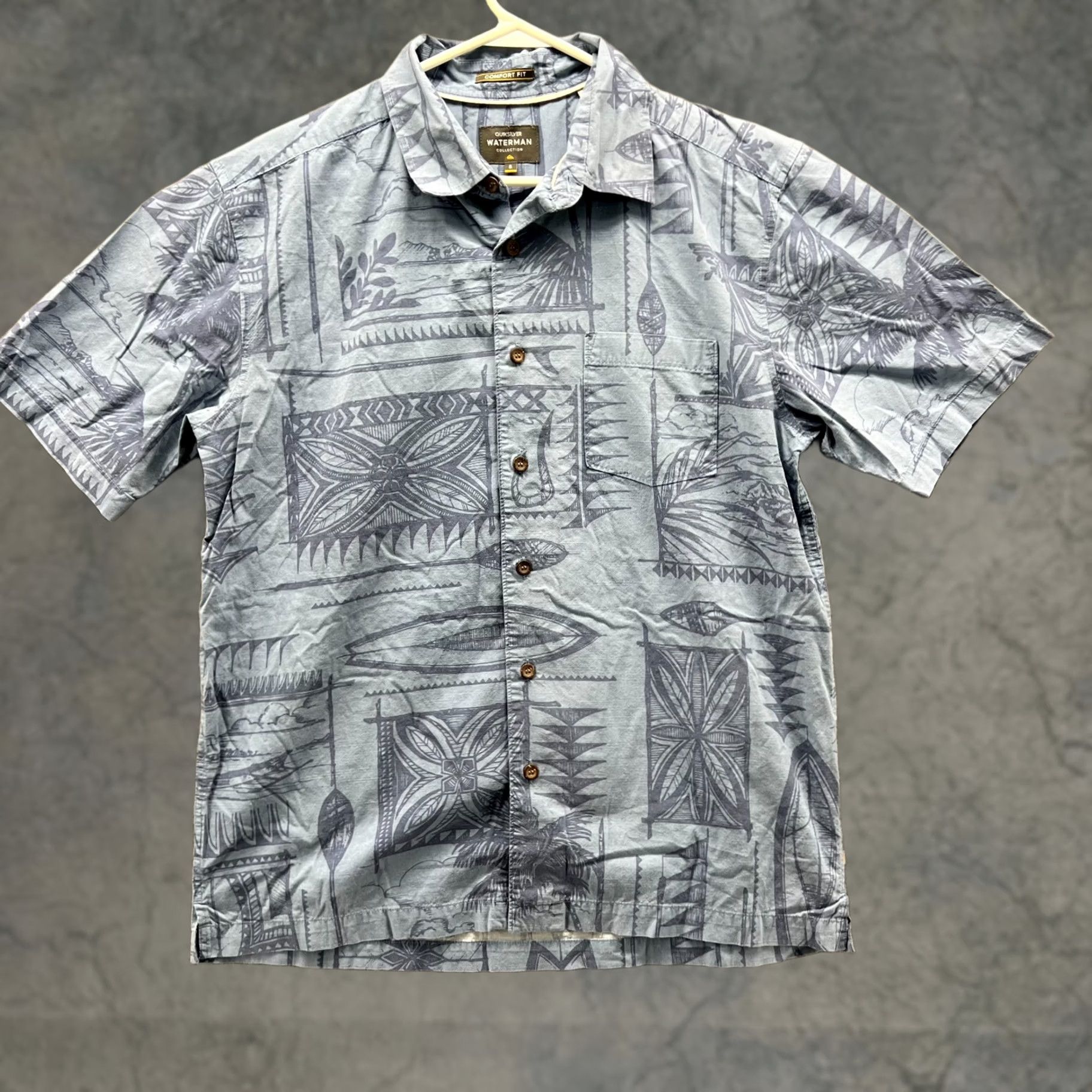 Quiksilver Quiksilver Shirt Men S Blue Hawaiian Button-Down Waterman Floral Short Sleeve Collared Cotton Button-Up, All Seasons, Regular Fit Size US S / EU 44-46 / 1 - 1 Thumbnail