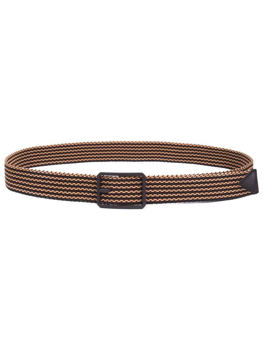 Bottega Veneta BOTTEGA VENETA brown elastic stripes woven fabric belt 90 Size 34 - 1 Thumbnail