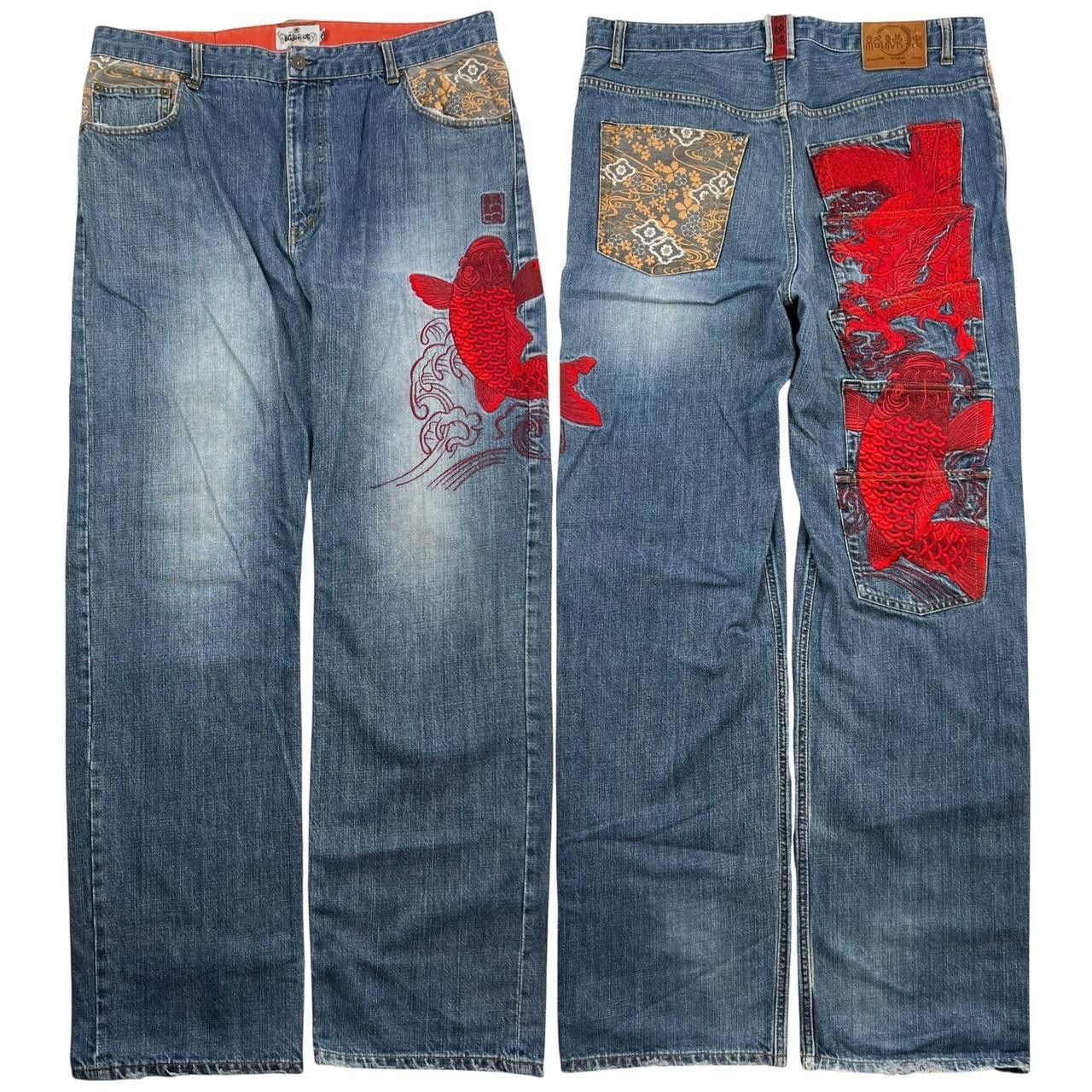Karakuri Tamashii Vintage Karakuri Embroidered Japanese Denim Jeans - Waist 37 Size US 37 - 1 Thumbnail