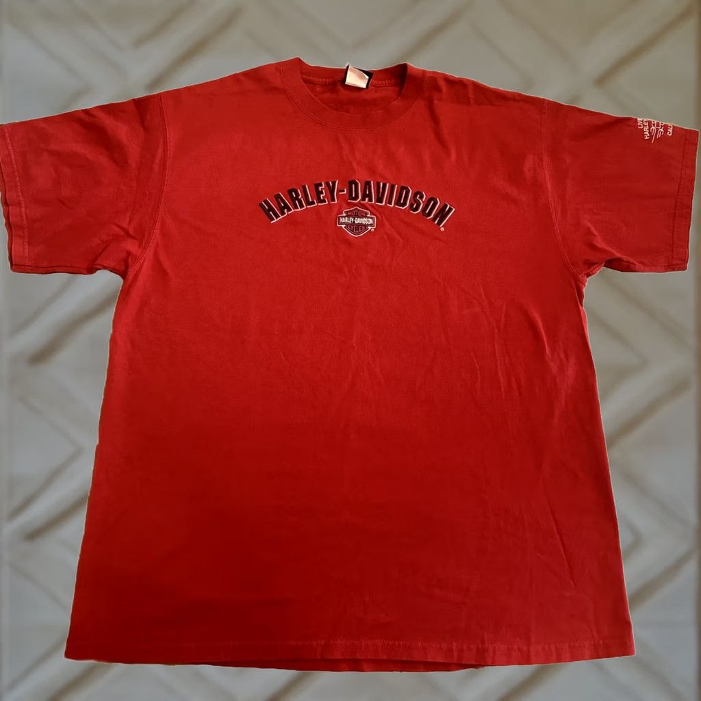 Harley Davidson VINTAGE Harley-Davidson T-Shirt XL Embroidered Red California Livermore Men Shirt Size US XL / EU 56 / 4 - 1 Thumbnail