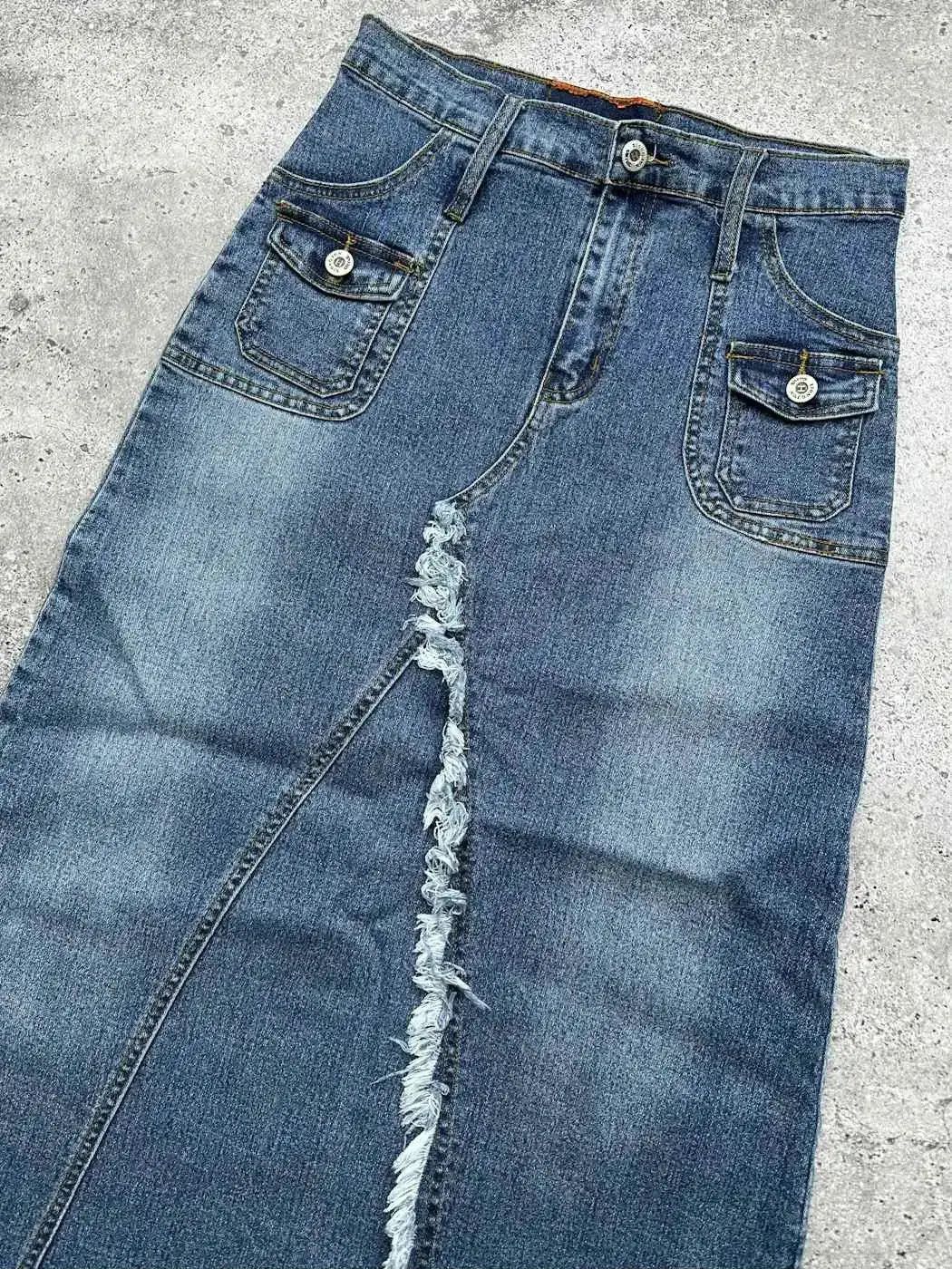 Japanese Brand Vintage Denim Maxi Skirt C451(V473)(E8) Size 26" / US 2 / IT 38 - 2 Thumbnail