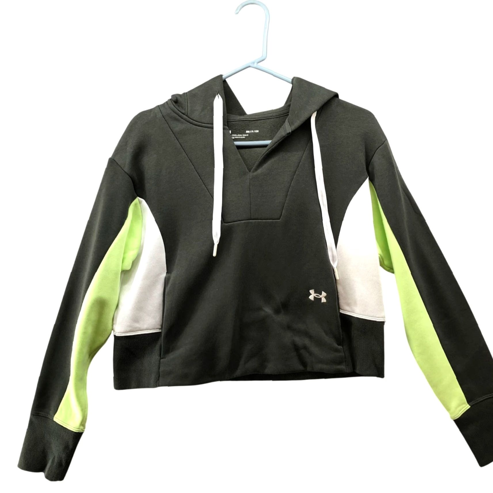 Under Armour Under Armour Rival Fleece Cropped Hoodie Womens S Loose Green Neon V-Neck Hoodie Size S / US 4 / IT 40 - 2 Thumbnail
