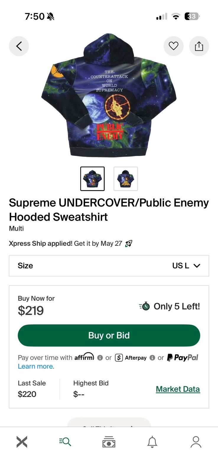 Supreme Supreme UNDERCOVER/Public Enemy Hooded Sweatshirt Size US L / EU 52-54 / 3 - 6 Thumbnail