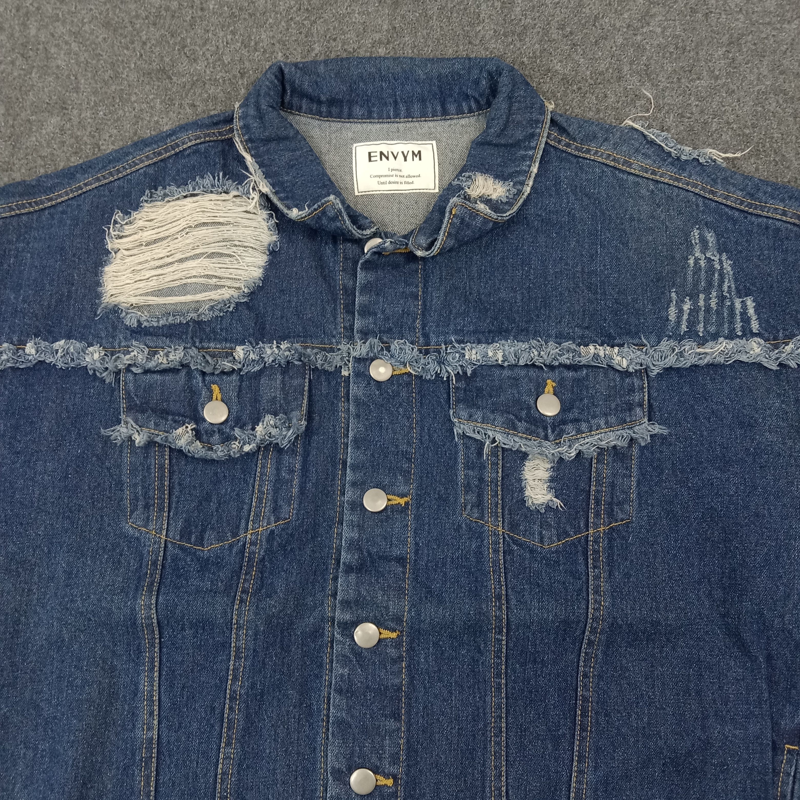 For All To Envy ENVYM Designer Sleeve Raw Hem Ripped Denim Jacket C266N20 Size US L / EU 52-54 / 3 - 2 Thumbnail