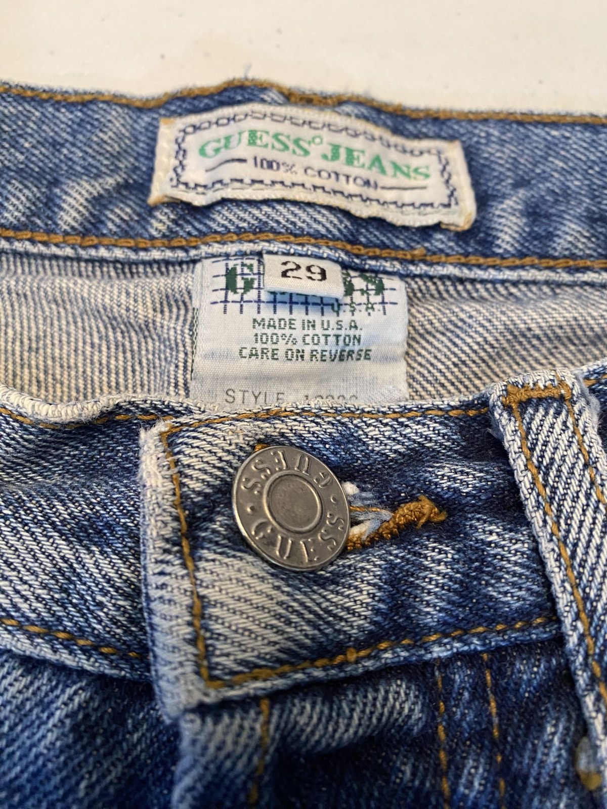 Guess Vtg 90’s Guess Denim Shorts Green Triangle Made in USA 29 Size US 29 - 12 Thumbnail
