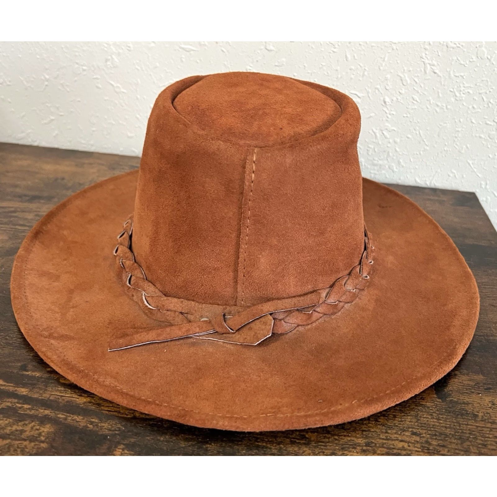 Vintage VINTAGE Australia Down Under Cowboy Brown Leather Suede Country Hat L Men Brown Cowboy/Western 23” circumference Boys/Girls? Size ONE SIZE - 3 Thumbnail