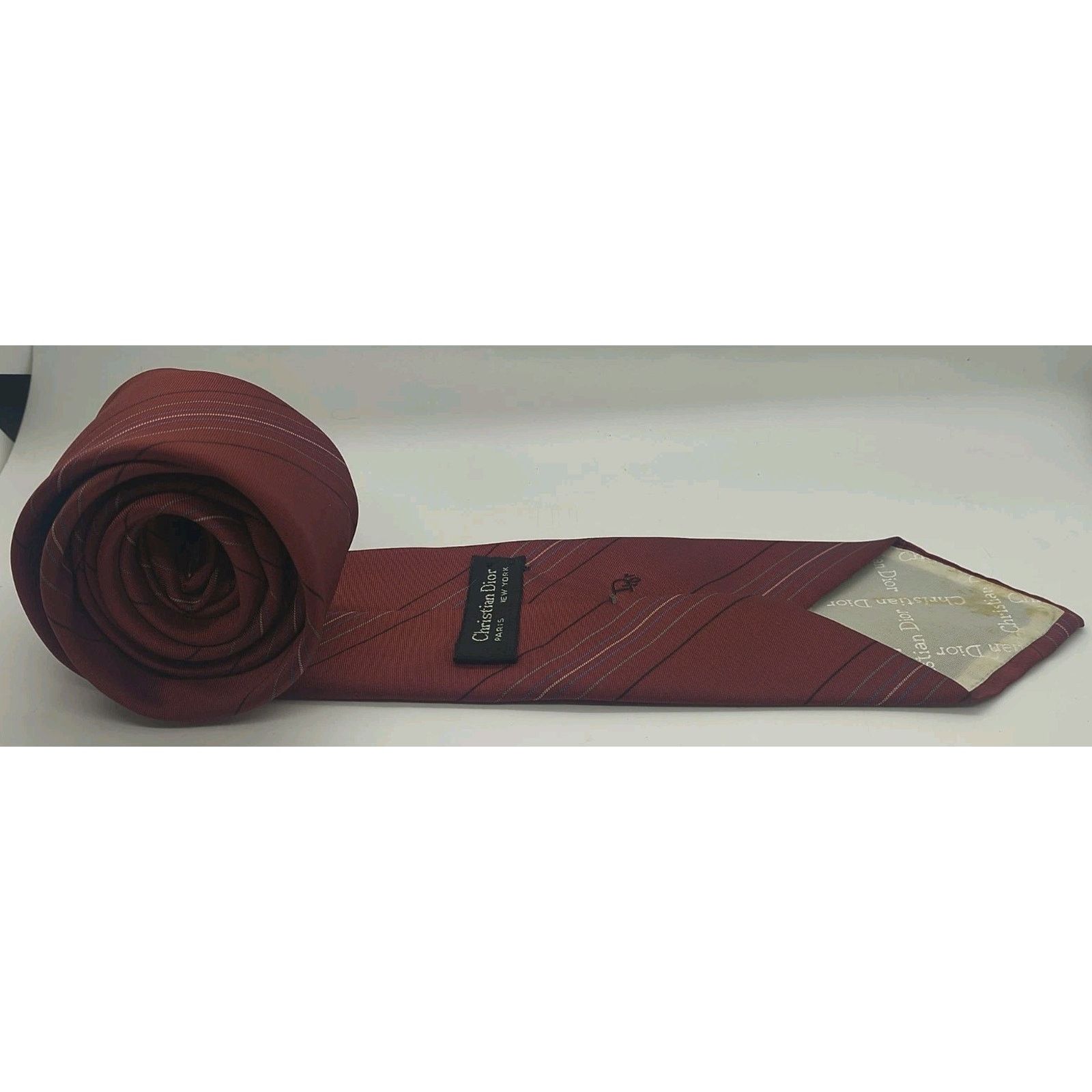 Christian Dior Monsieur Vintage Christian Dior Men's Burgundy Stripe Tie 3"W x 56"L Size ONE SIZE - 5 Thumbnail