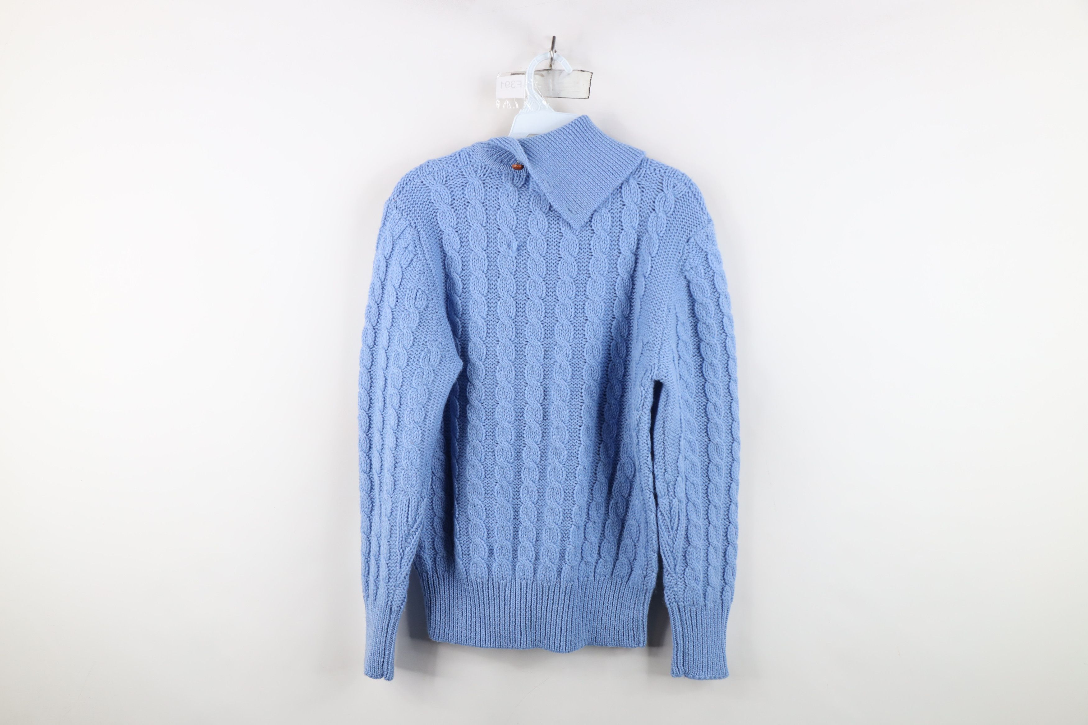 Vintage Vintage 70s Streetwear Chunky Cable Knit Sweater Light Blue Size XS / US 0-2 / IT 36-38 - 10 Thumbnail