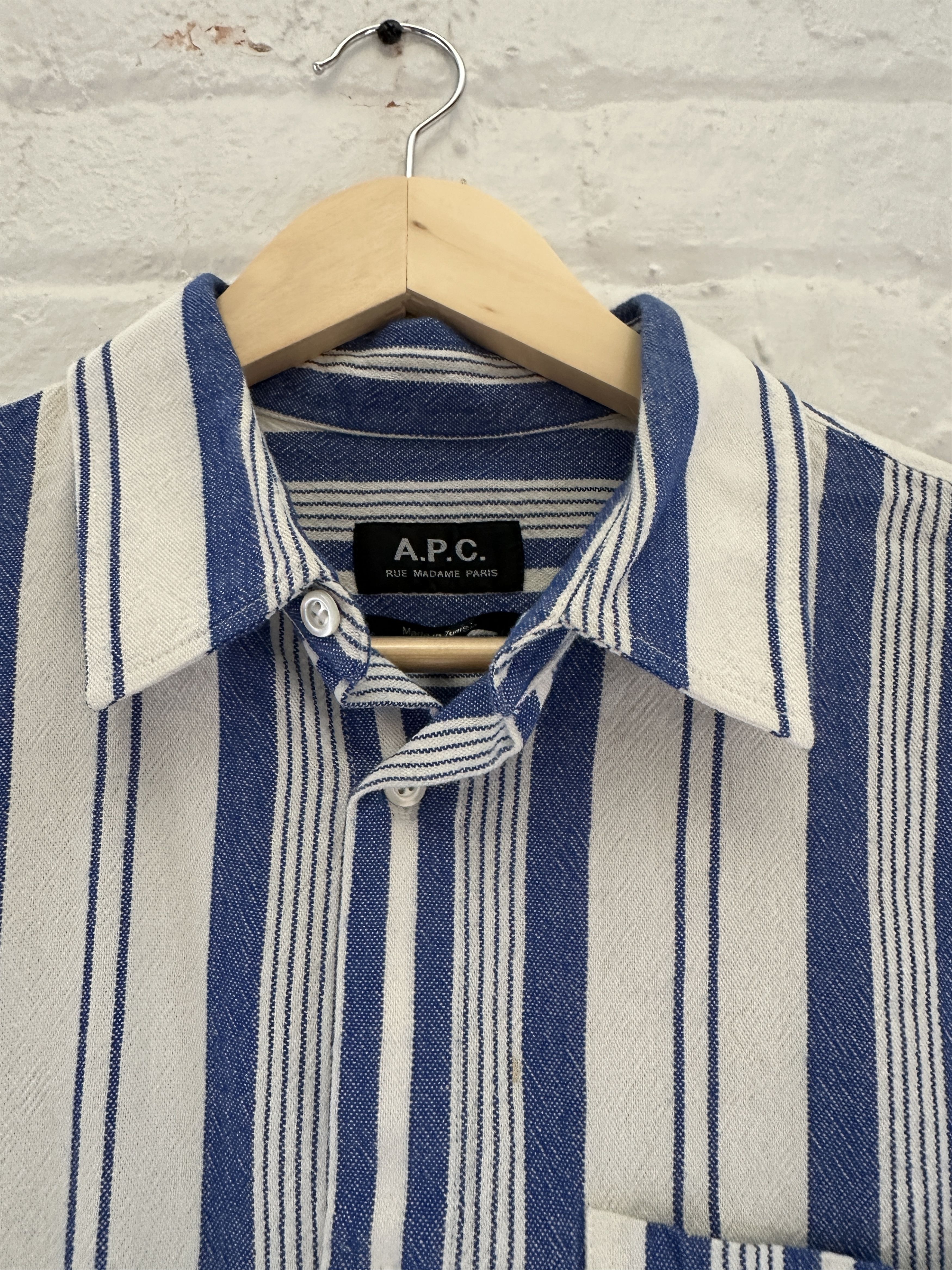 A.P.C. A.P.C. Striped Short Sleeve Button Up Shirt Size US S / EU 44-46 / 1 - 2 Thumbnail