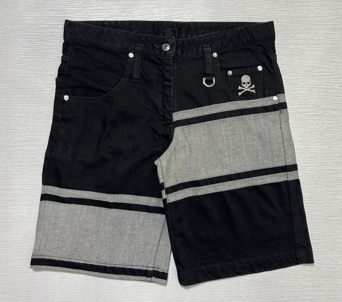 image of Mastermind Japan - Skull Logo Denim Shorts in Black Denim, Men's (Size 30)