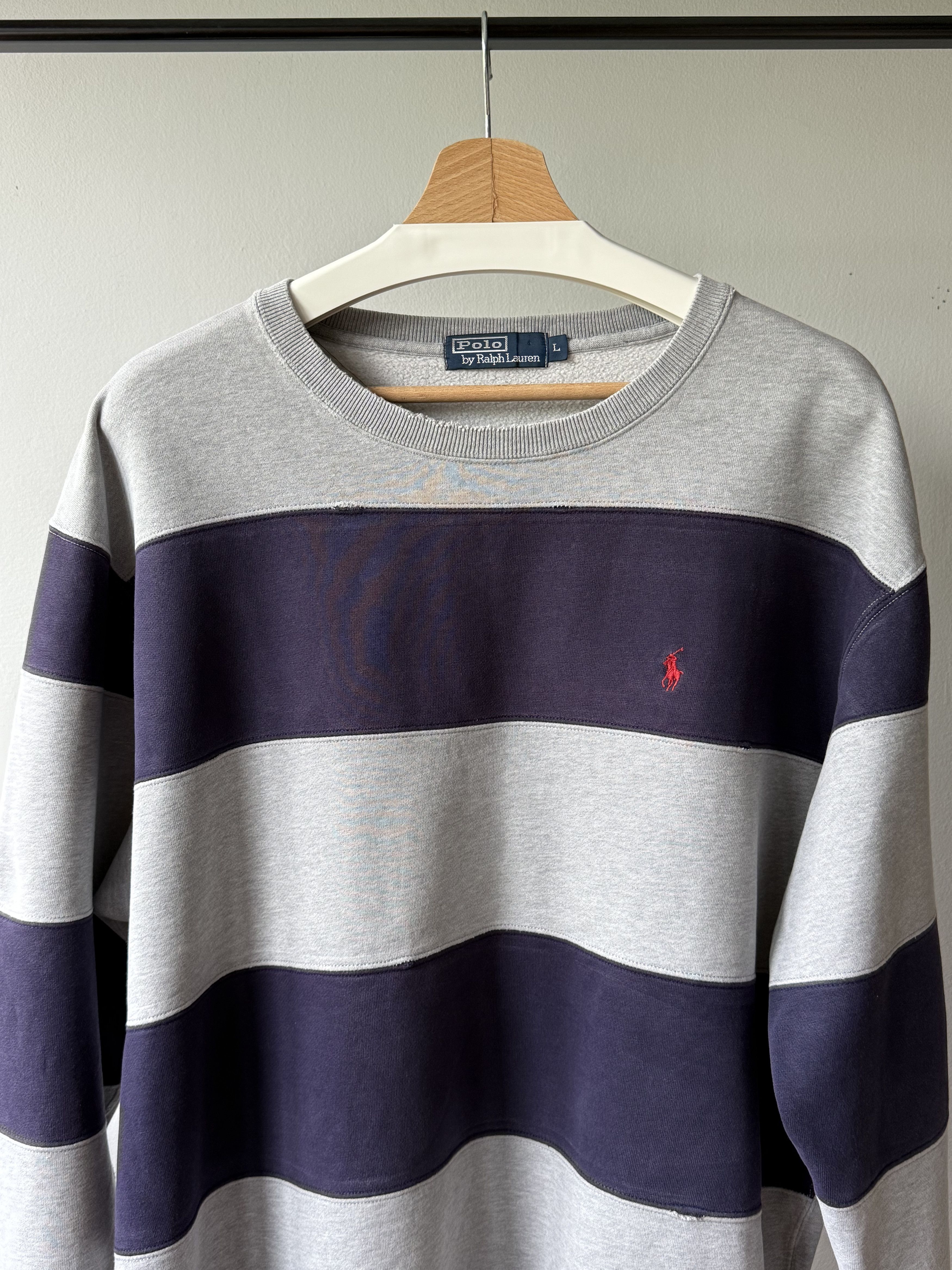 Polo Ralph Lauren Vintage 90's Polo Ralph Lauren Blue Gray Striped Sweatshirt Size US L / EU 52-54 / 3 - 3 Thumbnail