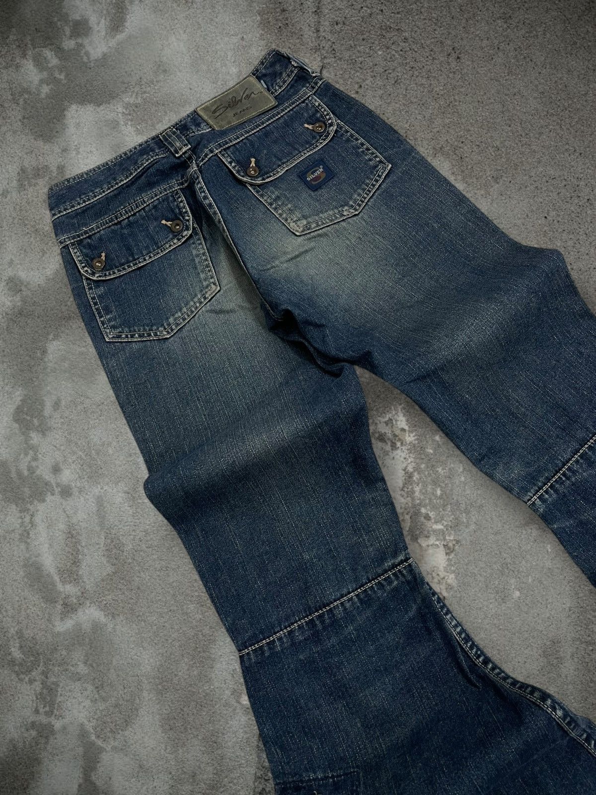 Japanese Brand Vintage 1990s Japan Designer Silver Big Bootcut Denim Size US 26 / EU 42 - 15 Thumbnail