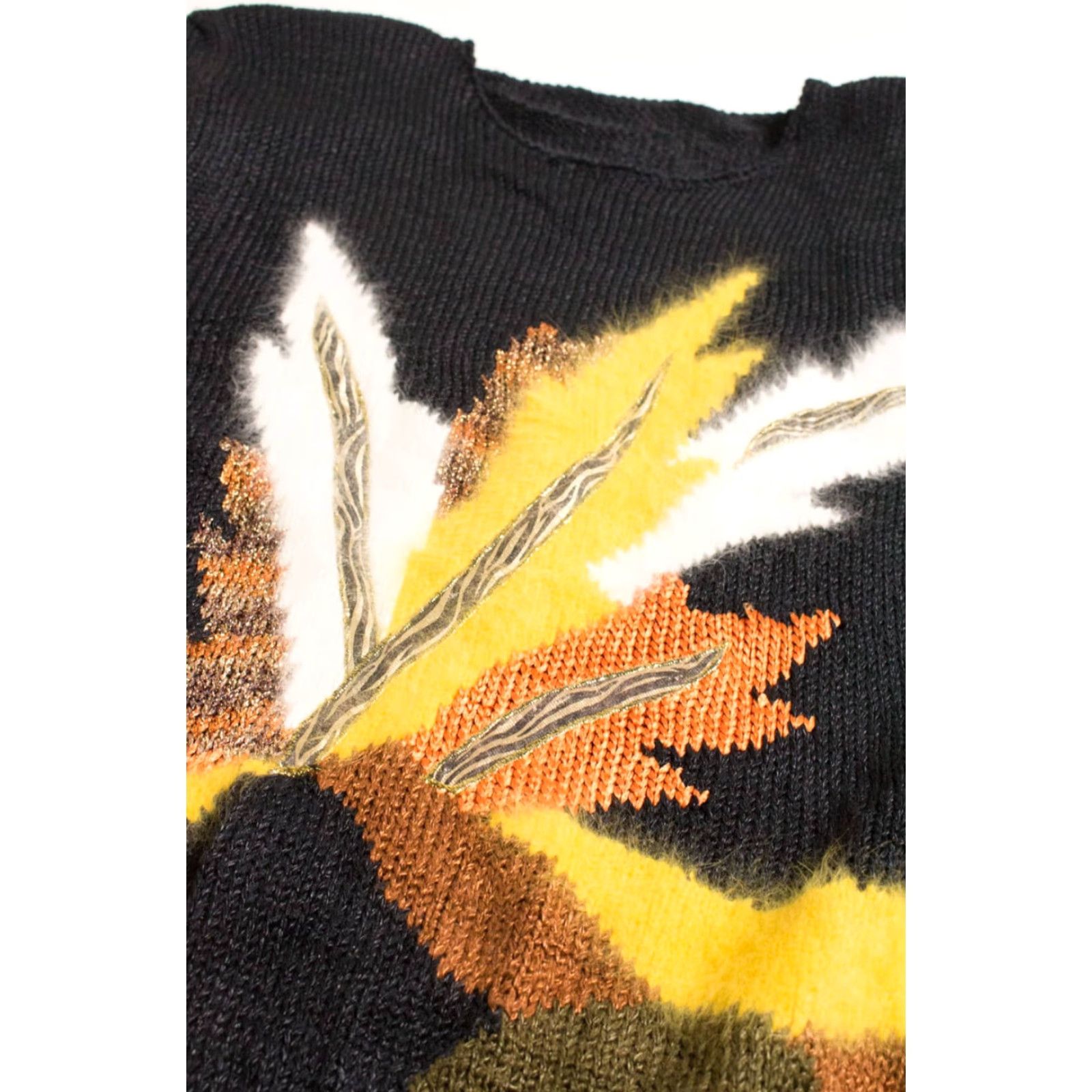 Vintage VINTAGE Black Sweater Unisex Medium Feather Design Pullover 80s 3620 Size M / US 6-8 / IT 42-44 - 3 Thumbnail