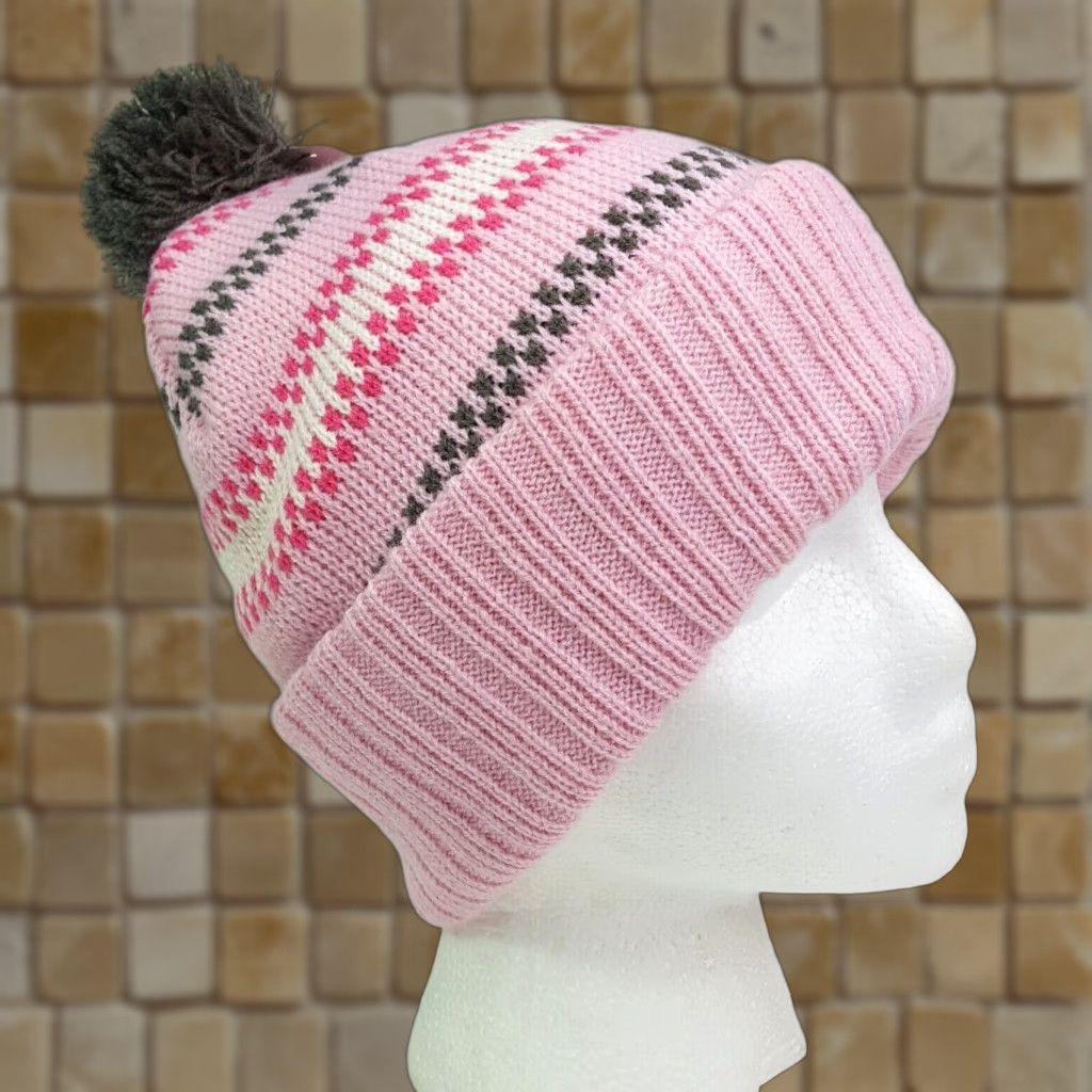 Pinko VINTAGE Greg Norman Golf Shark Beanie One Size Pink Knit Hat Cap Womens 90s Logo Embroidered Striped Fall Winter Sports Golf Toboggan Rich With Logo Size ONE SIZE - 1 Thumbnail