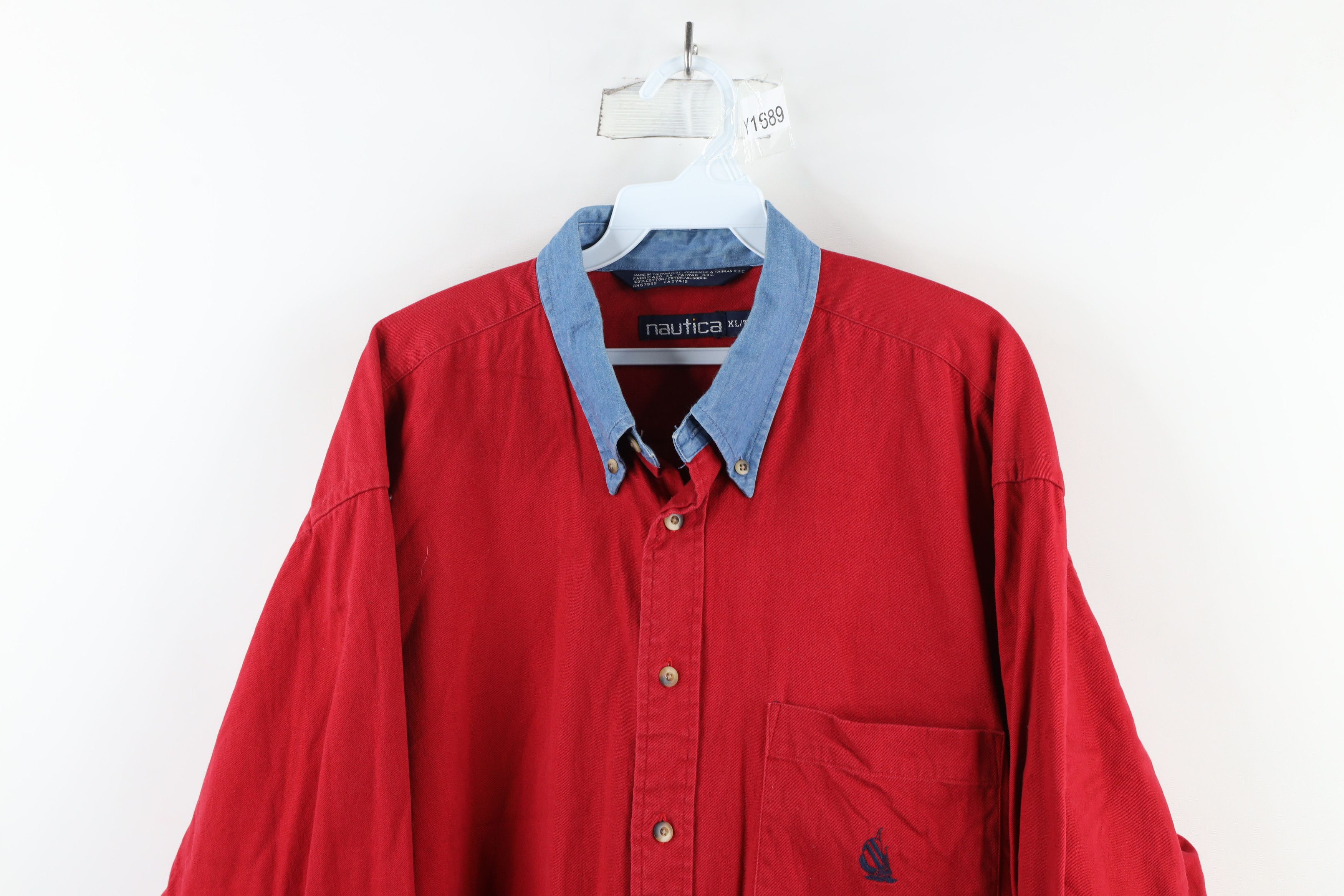 Nautica × Vintage Vintage 90s Nautica Heavyweight Collar Button Down Shirt Size US XL / EU 56 / 4 - 2 Thumbnail