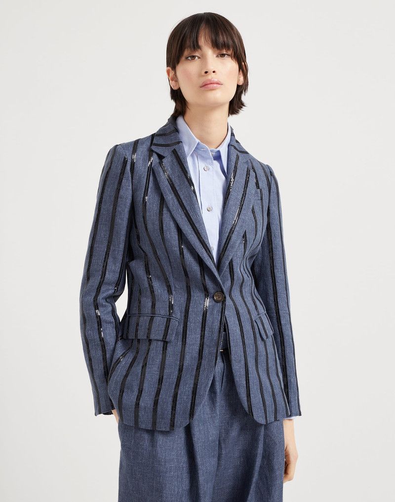 Brunello Cucinelli o1la1rc1a0326 Woven Wool Jacket in Blue/Black Size M / US 6-8 / IT 42-44 - 1 Thumbnail