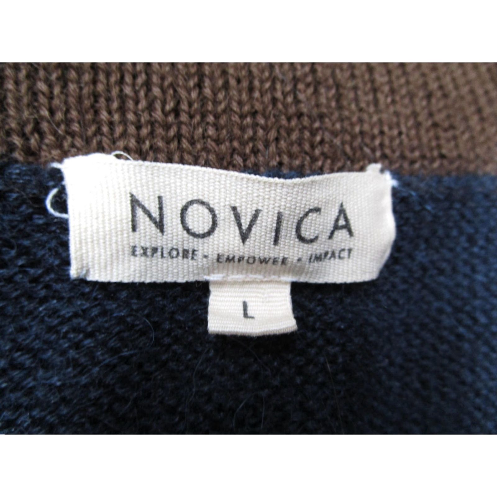 Vintage NOVICA Sweater Men L Blue Brown Full Zip Mock Neck Alpaca Blend Cable Knit Size US L / EU 52-54 / 3 - 3 Thumbnail