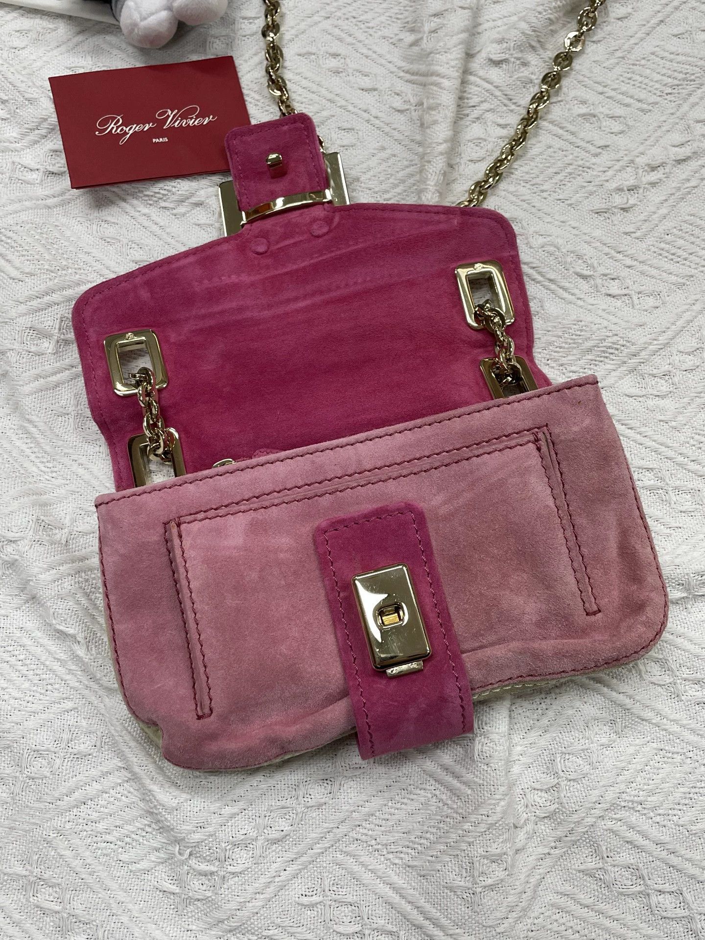 Roger Vivier Roger Vivier Pink Suede Chain Armpit Bag Size ONE SIZE - 3 Thumbnail