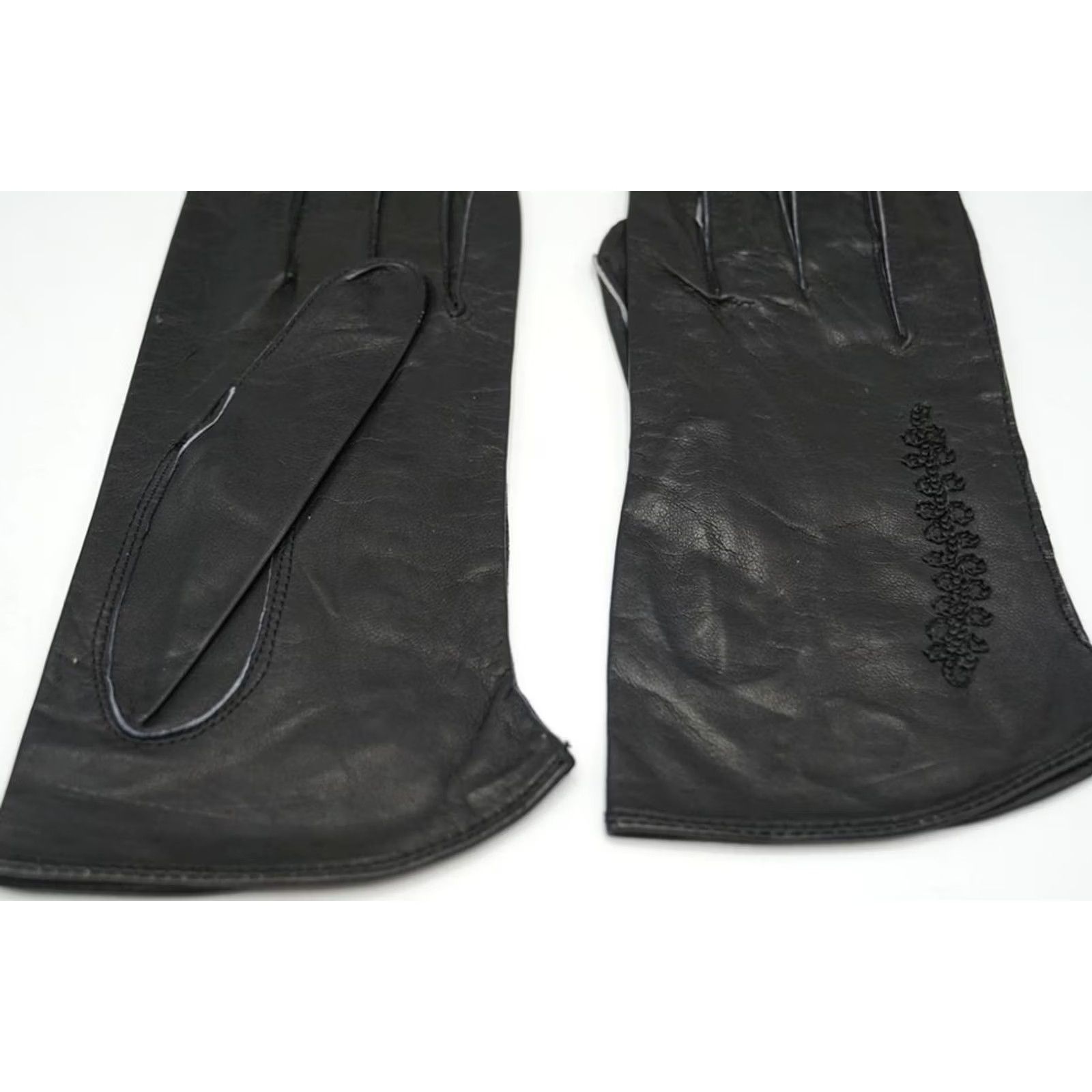 Vintage VINTAGE Black Leather Gloves Size 7 1960's Fashion Size ONE SIZE - 2 Thumbnail