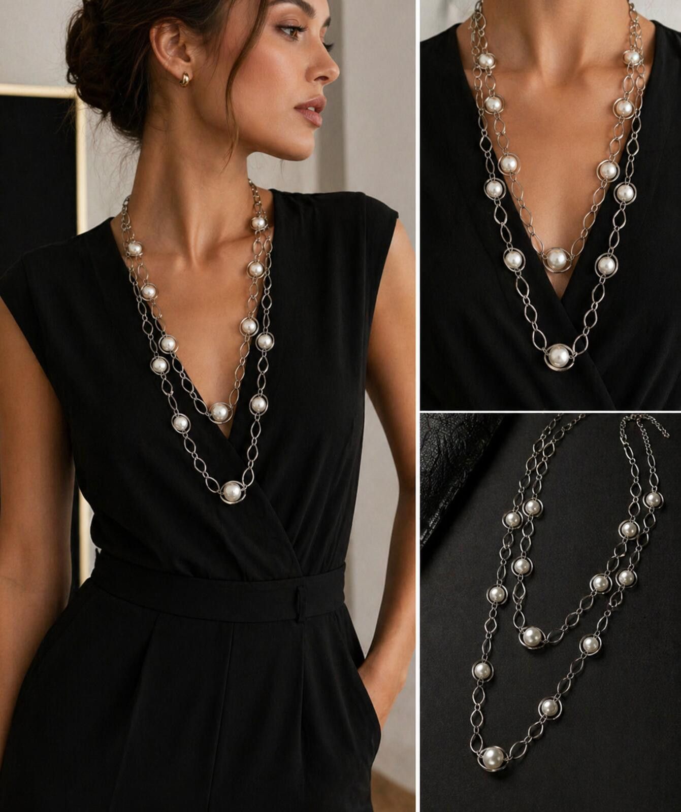 Other Vintage NY&Co Silver Faux Pearl Layered Necklace Size ONE SIZE - 1 Thumbnail