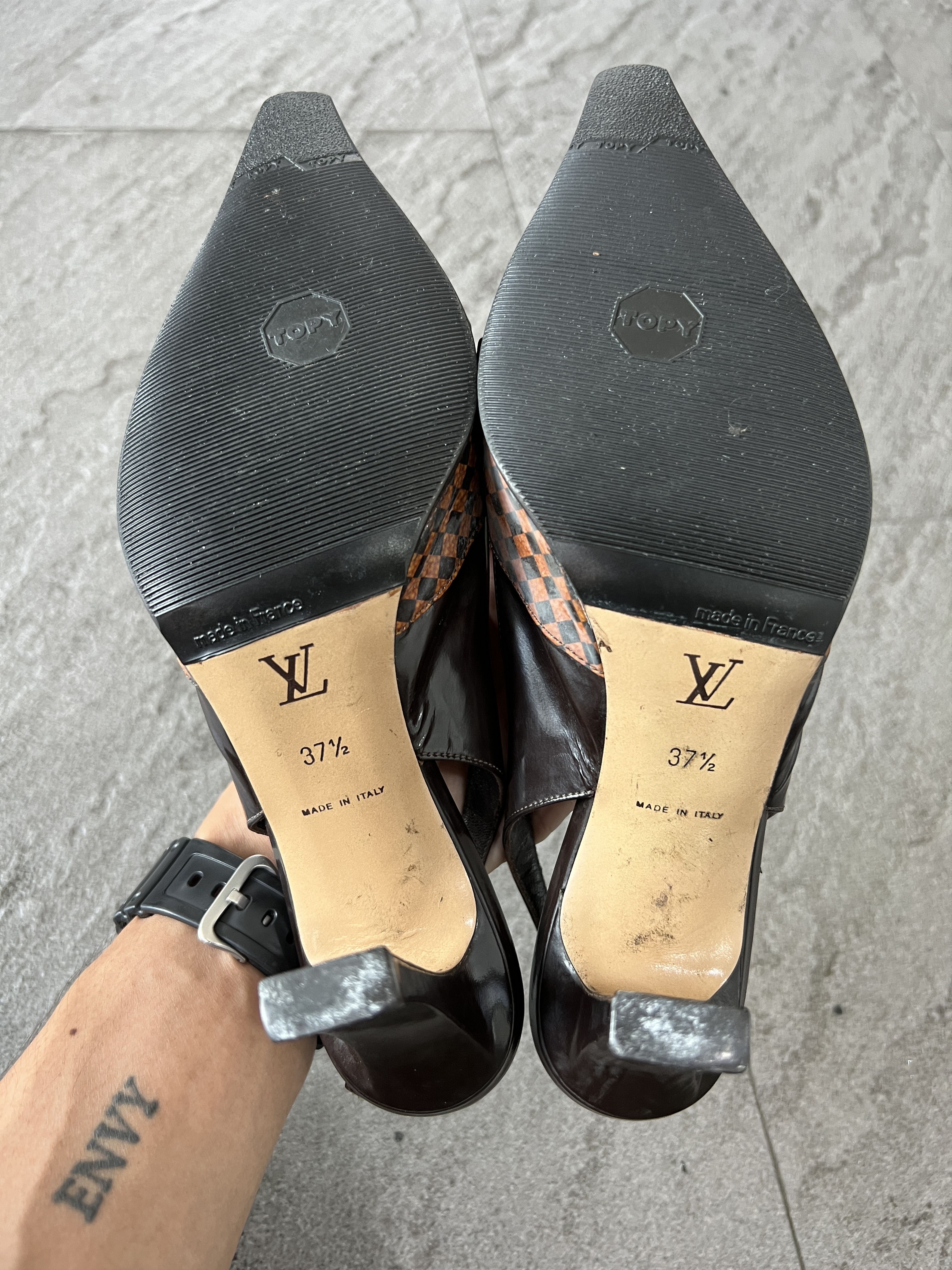 Louis Vuitton Louis Vuitton Damier Slingback Heels Brown 37.5 Size US 7.5 / IT 37.5 - 7 Thumbnail