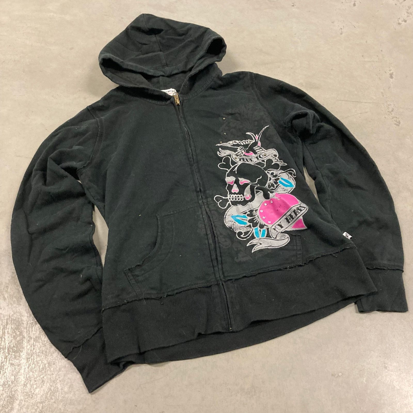 Vintage Really Point Ed Hardy Style Vintage Y2K Fur Zip Hoodie