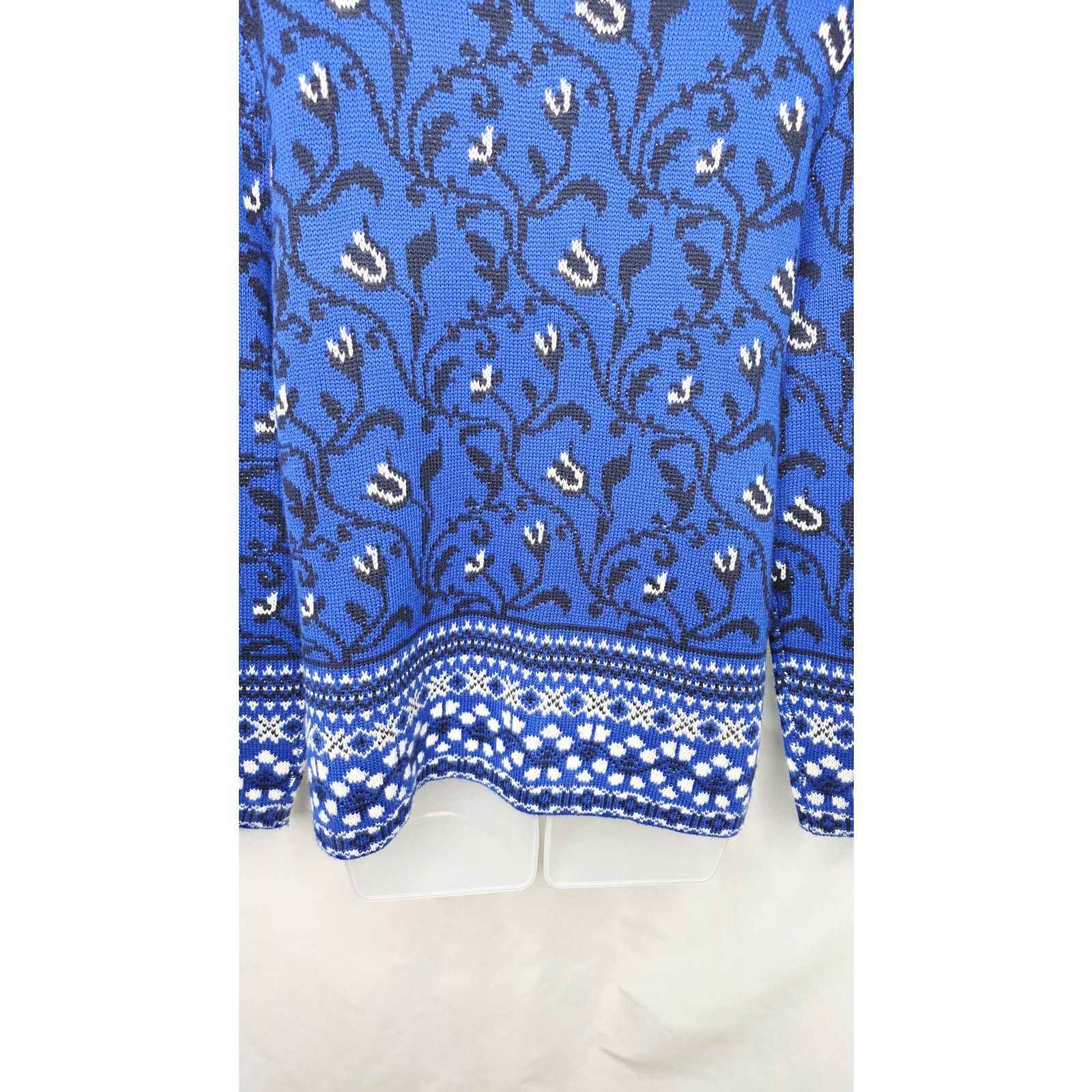 Other Zipper Front Blue & Black Floral Fair Isle Cardigan Sweater Size L / US 10 / IT 46 - 14 Thumbnail
