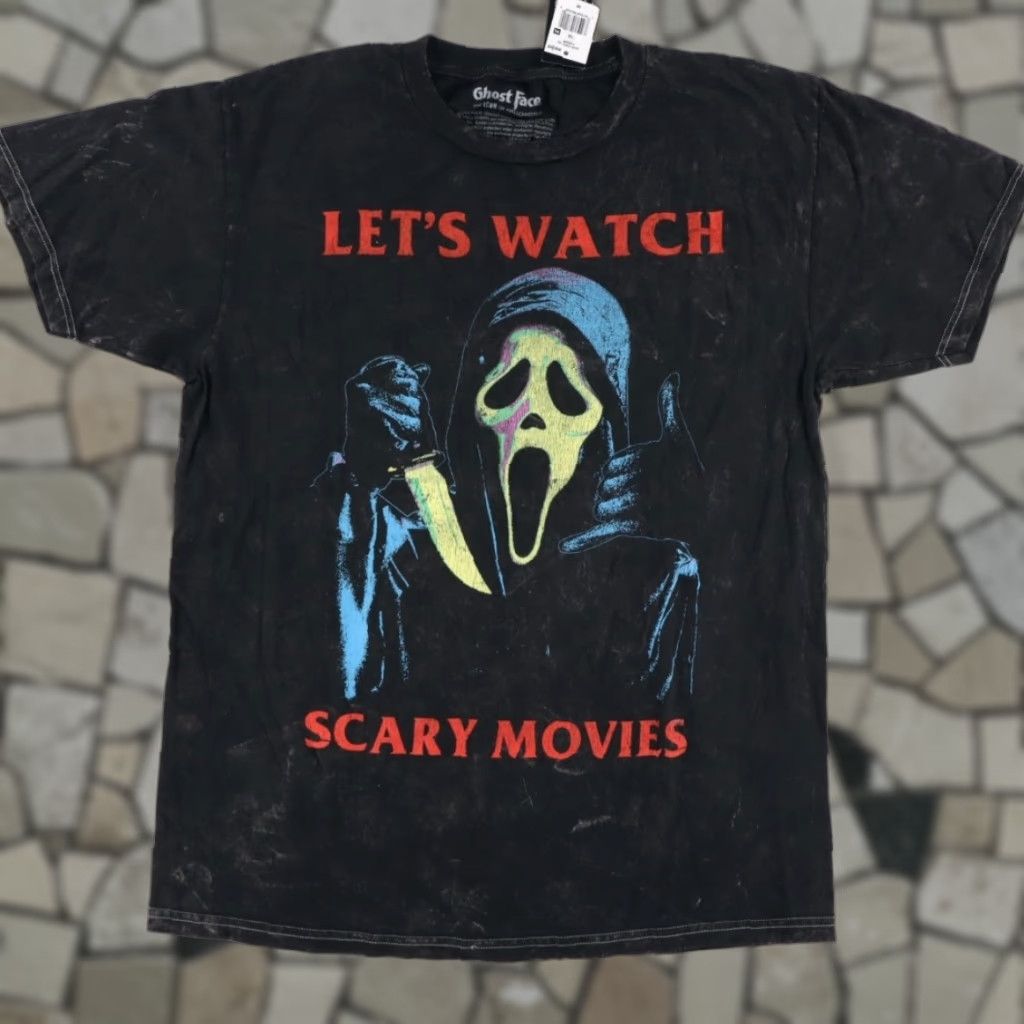 Vintage Ghost Face T-Shirt Men Black Acid Wash Ghost Face Let's Watch Scary Movies M Shirt 90s? Size US M / EU 48-50 / 2 - 1 Thumbnail