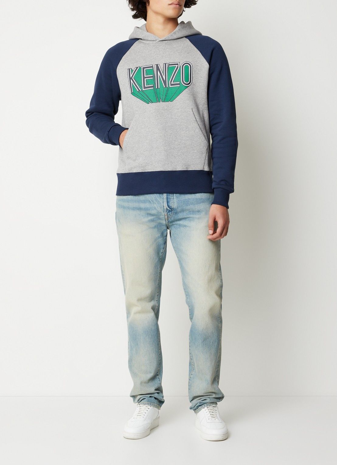 Kenzo KENZO gray & navy blue logo print hoodie sweatshirt Medium Size US M / EU 48-50 / 2 - 3 Thumbnail