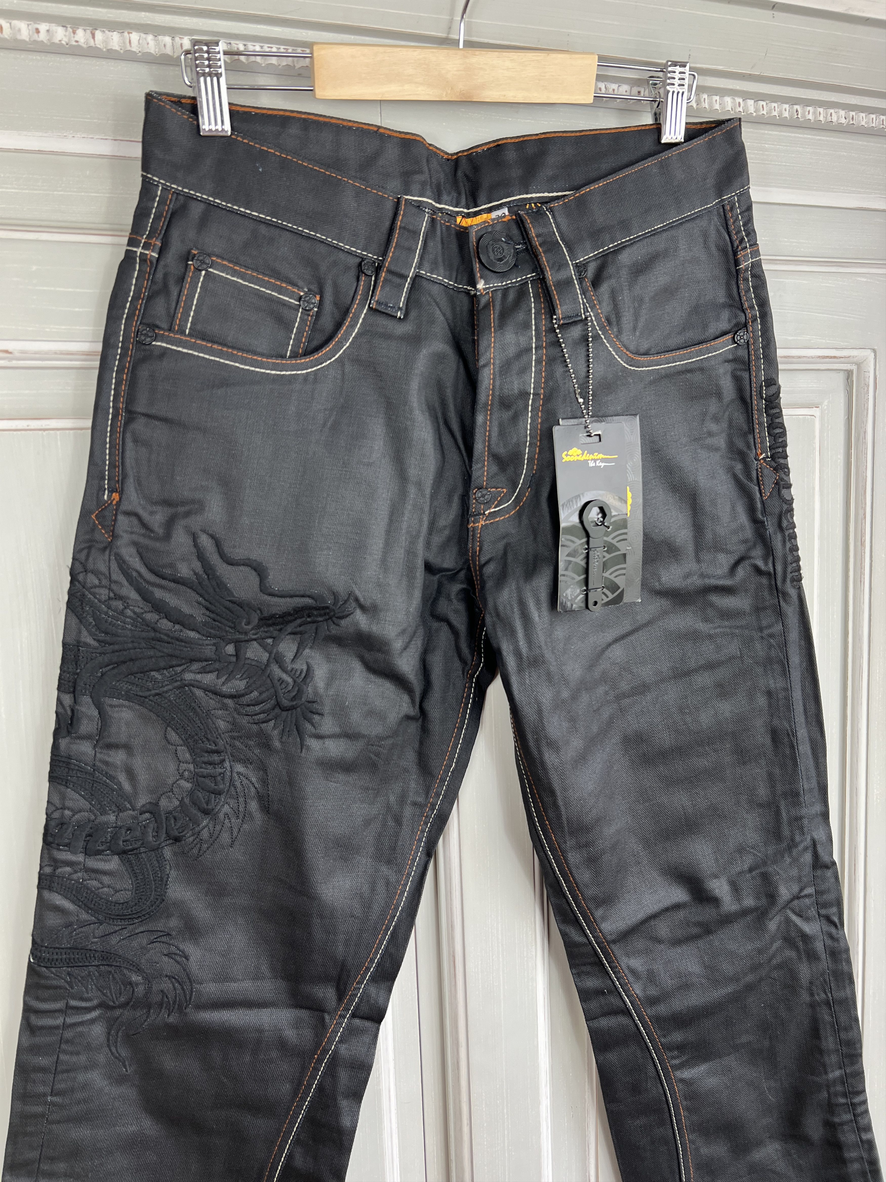 If Six Was Nine × Japanese Brand × Le Grande Bleu (L.G.B.) ARCHIVE WAXED DENIM DRAGON BLACK JEANS Size US 31 - 2 Thumbnail